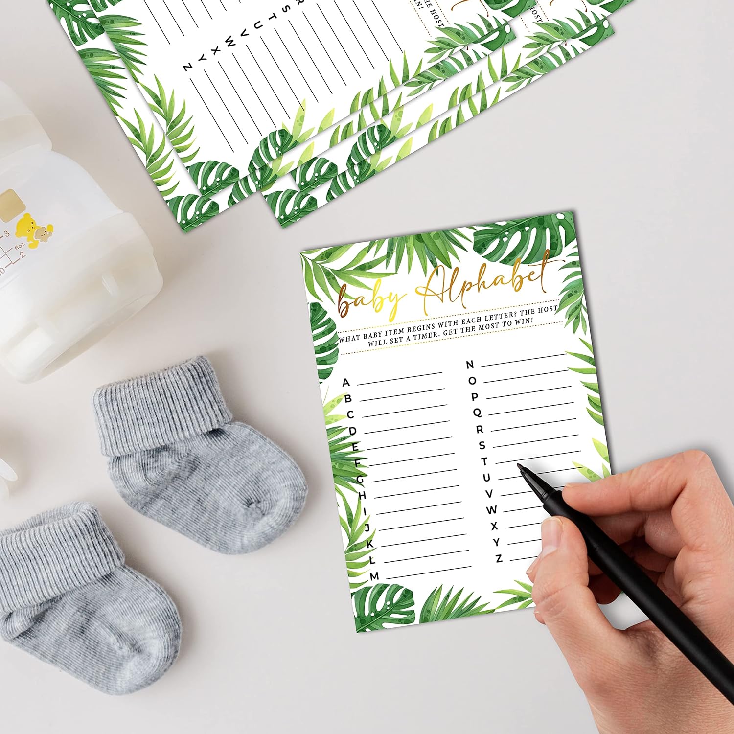 30 Woodland Baby Shower Games(5"X7") - Baby Alphabet - Jungle Animals Gender Reveal Party Games - Safari Theme Gender Neutral Party Favors And Supplies-Yxk-E08