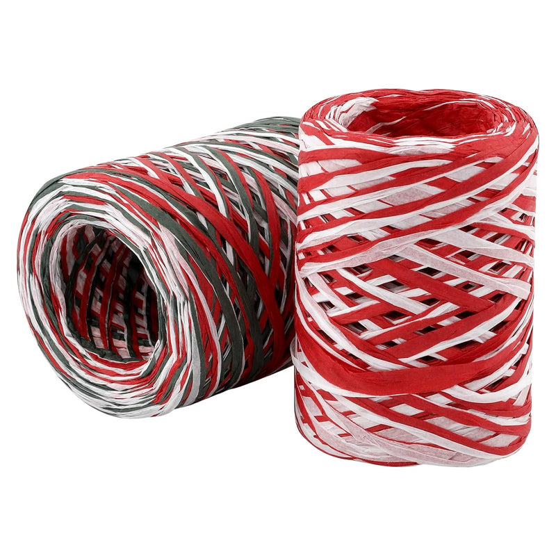 2 Rolls Christmas Raffia Paper Ribbon For Craft, 656Ft Long Raffia Paper Ribbo