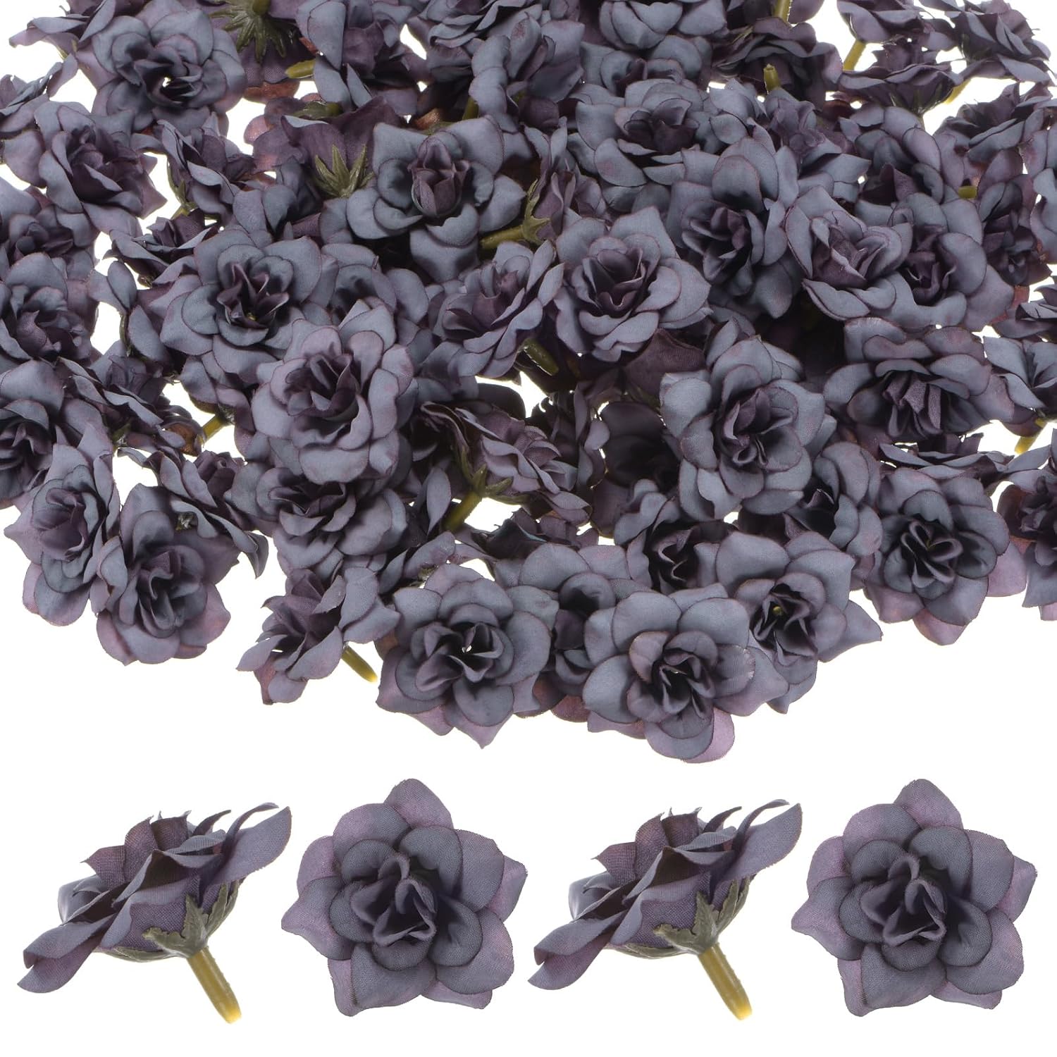 50-Pack Artificial Roses Heads, Silk Faux Rose Head For Wedding/Bouquet/Diy Crafts/Party Decoration, Fake Bloom Flower Heads Buds [Gray]