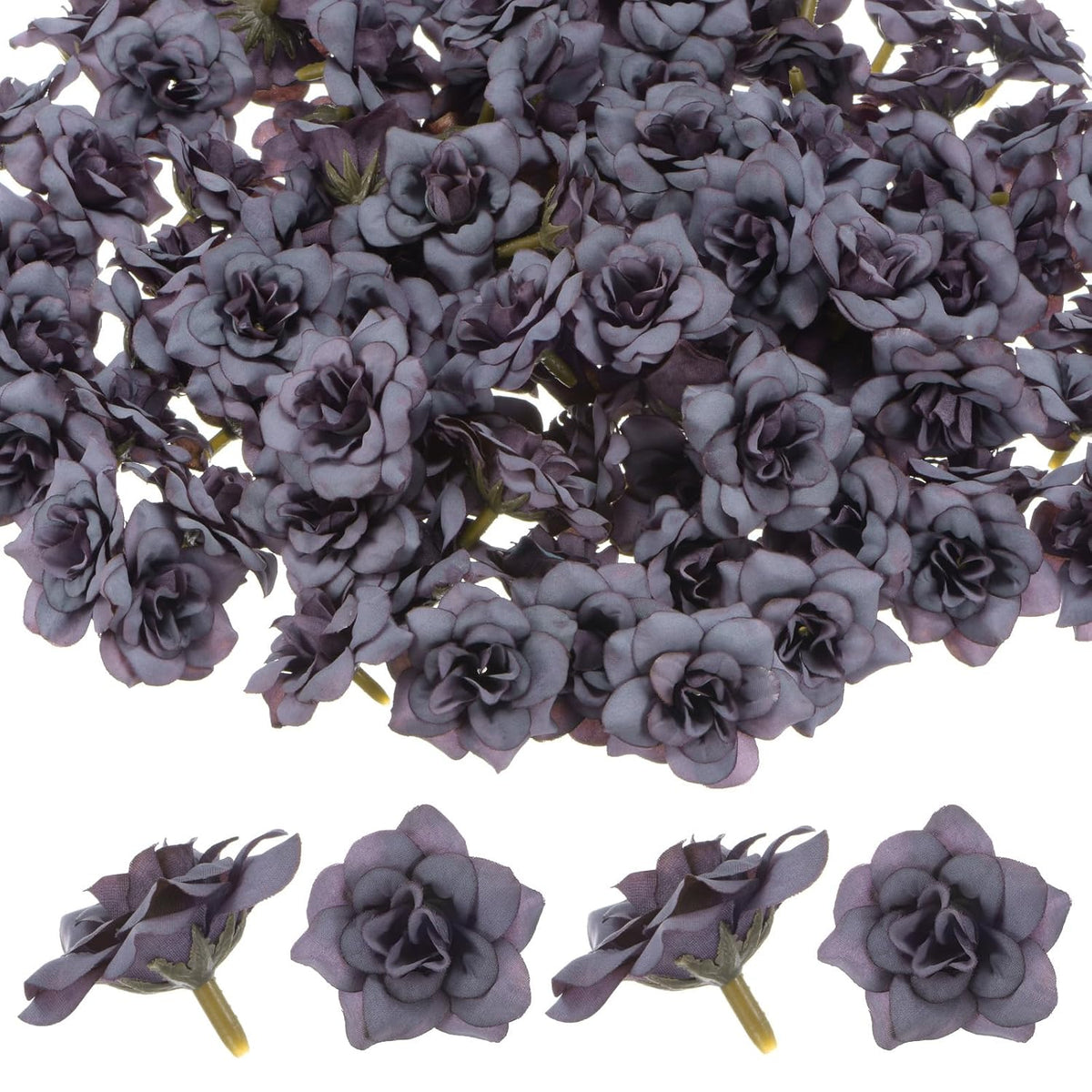 50-Pack Artificial Roses Heads, Silk Faux Rose Head For Wedding/Bouquet/Diy Crafts/Party Decoration, Fake Bloom Flower Heads Buds [Gray]