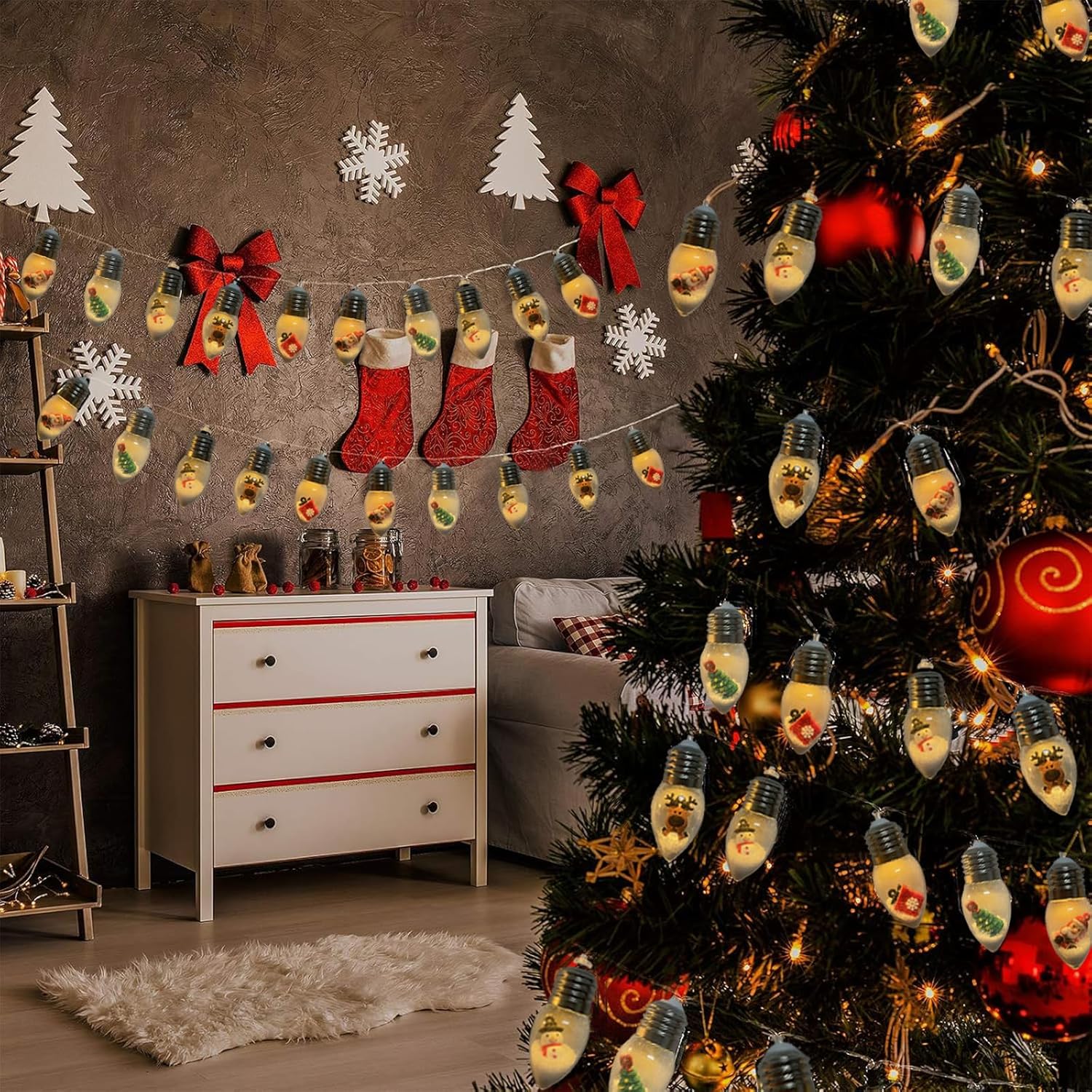 Christmas Lights Indoor Decorations 6.8 Ft 10 Led Snow Globe String Lights, Battery Powered String Light With Cute Ornam
