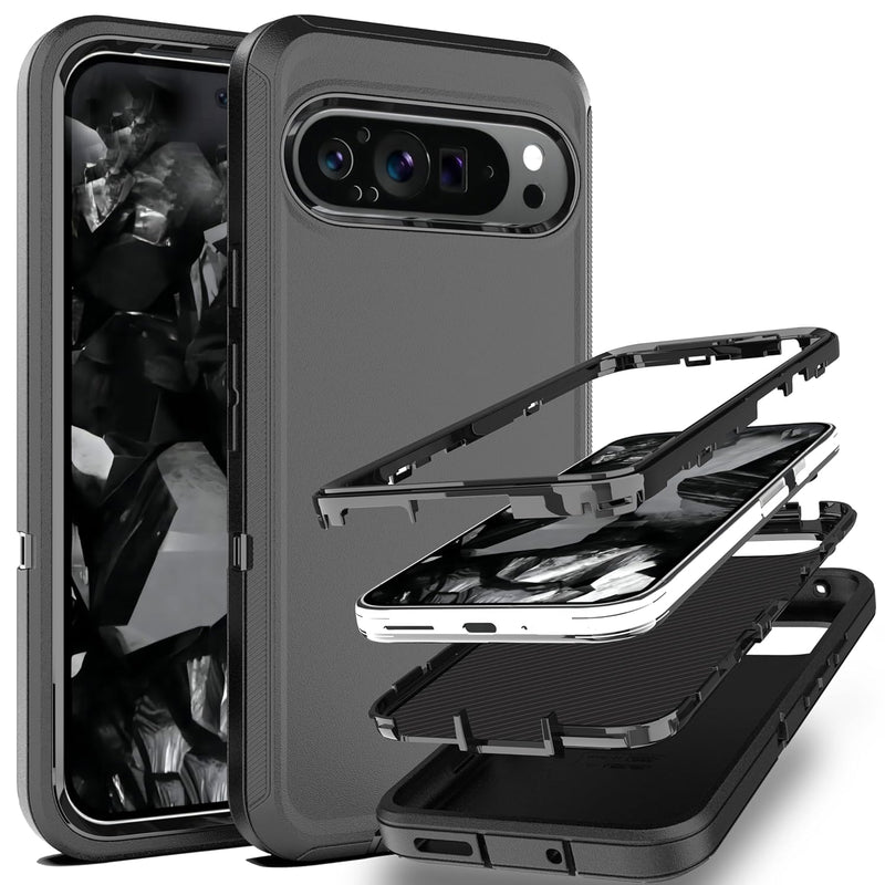 Pixel 9 Pro XL 3-in-1 Case, Heavy Duty Rubber, Military Grade Shockproof - Black