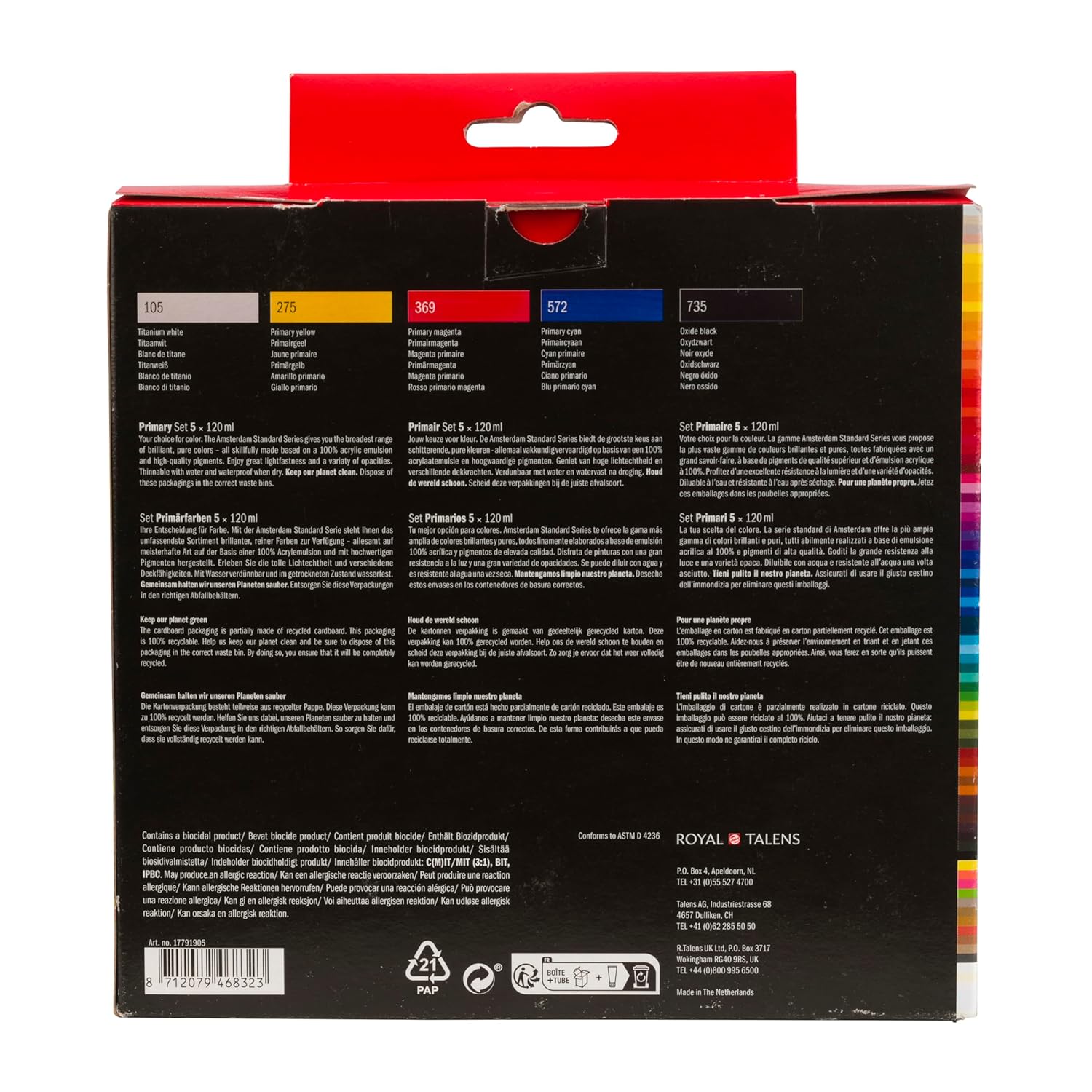 Standard Series Acrylic Paint Set | Color Theory Mixing Set (5 X 120 Ml Tubes) | Primary Colors + Black & White
