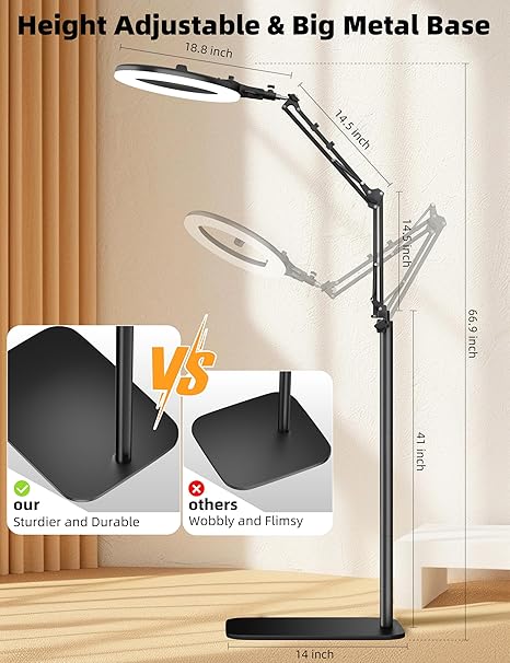 14 Inch LED Ring Light with Overhead Phone Mount Stand and Holder for Video Recording Streaming and Content Creation