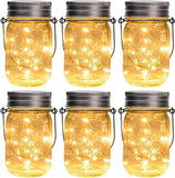 6 Pack Hanging Mason Jar Solar Lights 30 LED Waterproof Outdoor Lanterns with Jars