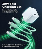 30W USB C Fast Charger PD PPS Wall Charger with 3 Pack Cables Portable Travel Adapter Green