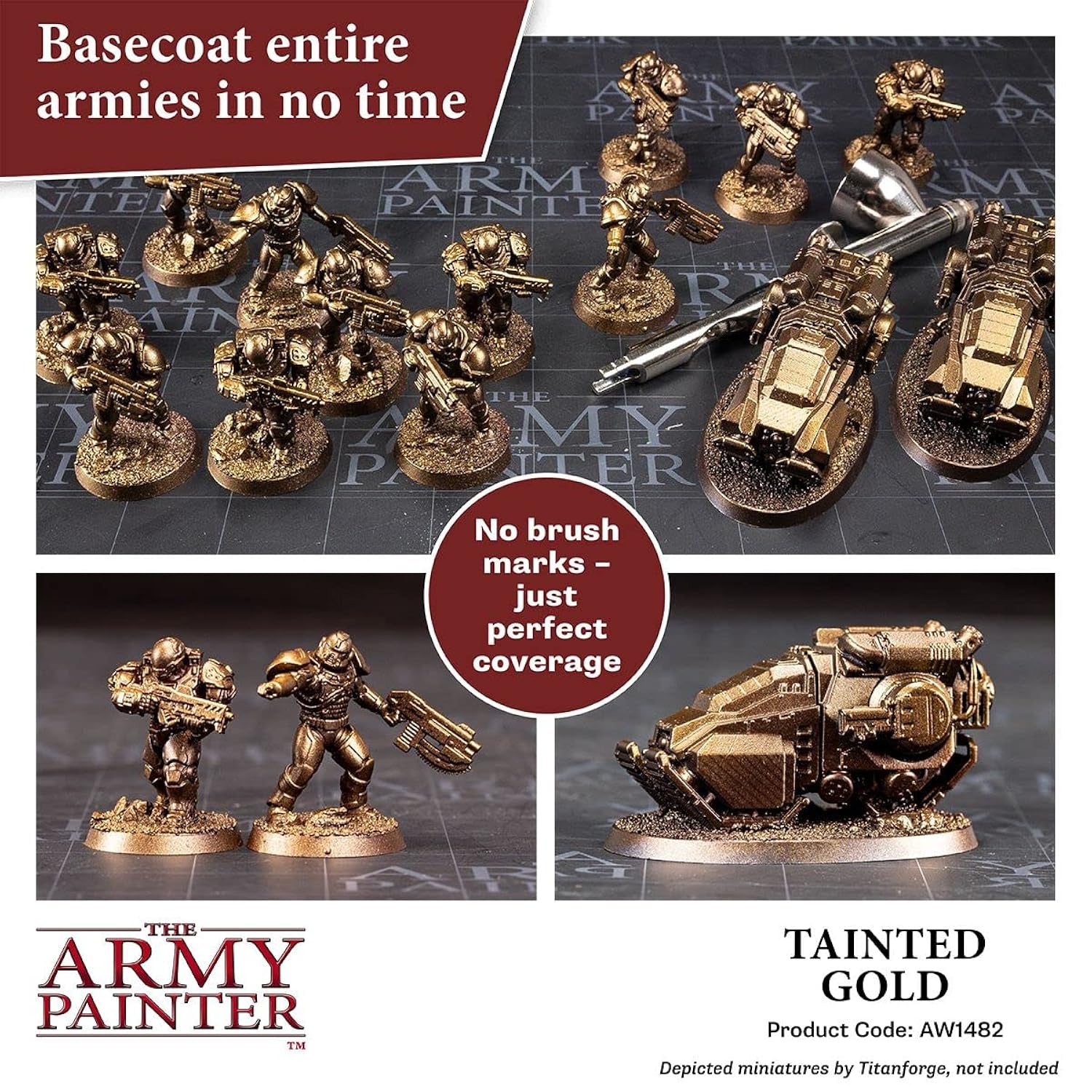 Warpaint Air Metallics Tainted Gold - Acrylic Non-Toxic Heavily Pigmented Water Based Paint For Tabletop Roleplaying, Boardgames, And Wargames Miniature Model Painting