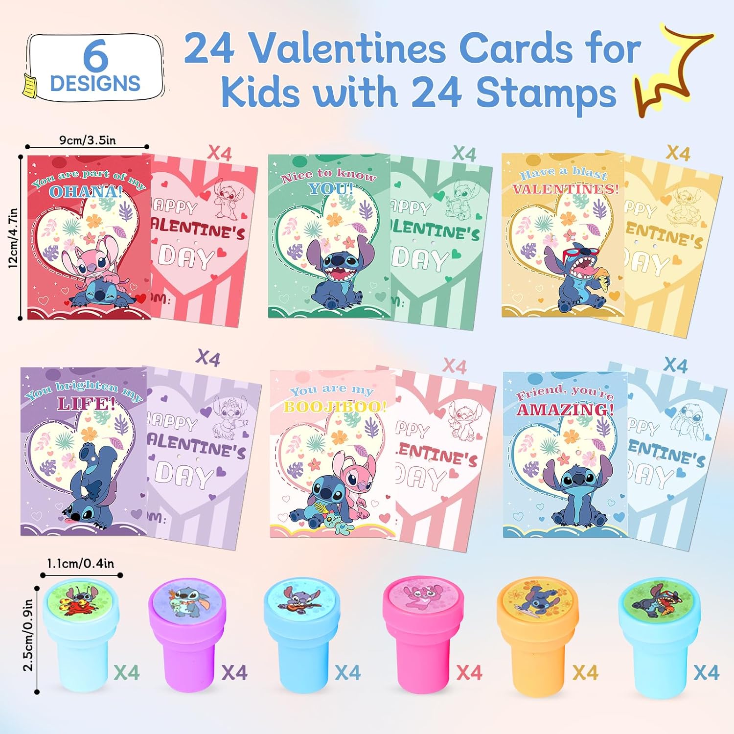 Valentines Day Gifts For Kids Classroom, Set Of 24 Valentines Cards For Kids And Stampers, Valentines Day Cards For Kids School Boys Girls Classroom Exchange Valentines Party Favors