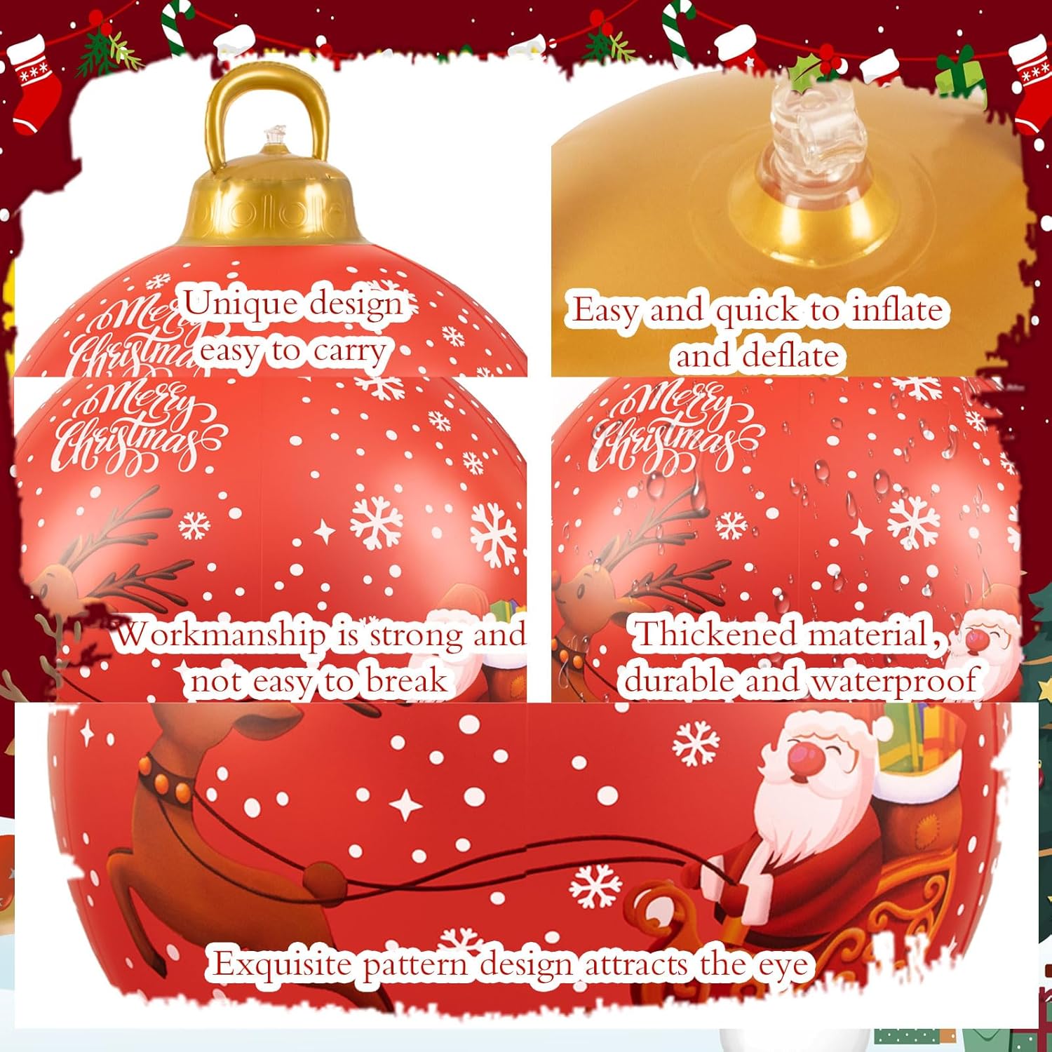 23.6 Inch Giant Inflatable Christmas Ball Santa Claus Elk Inflatable Decorations Pvc Inflatable Ornaments For Christmas
