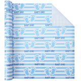 Blue Baby Wrapping Paper Roll-17 Inches X 32.8 Feet, Mini Roll, Footprints And Baby Boy Design Wrap Paper For Baby Shower, Boys' Birthday Party, Newborn, New Moms, Little One, 1St Baby, 1 Roll