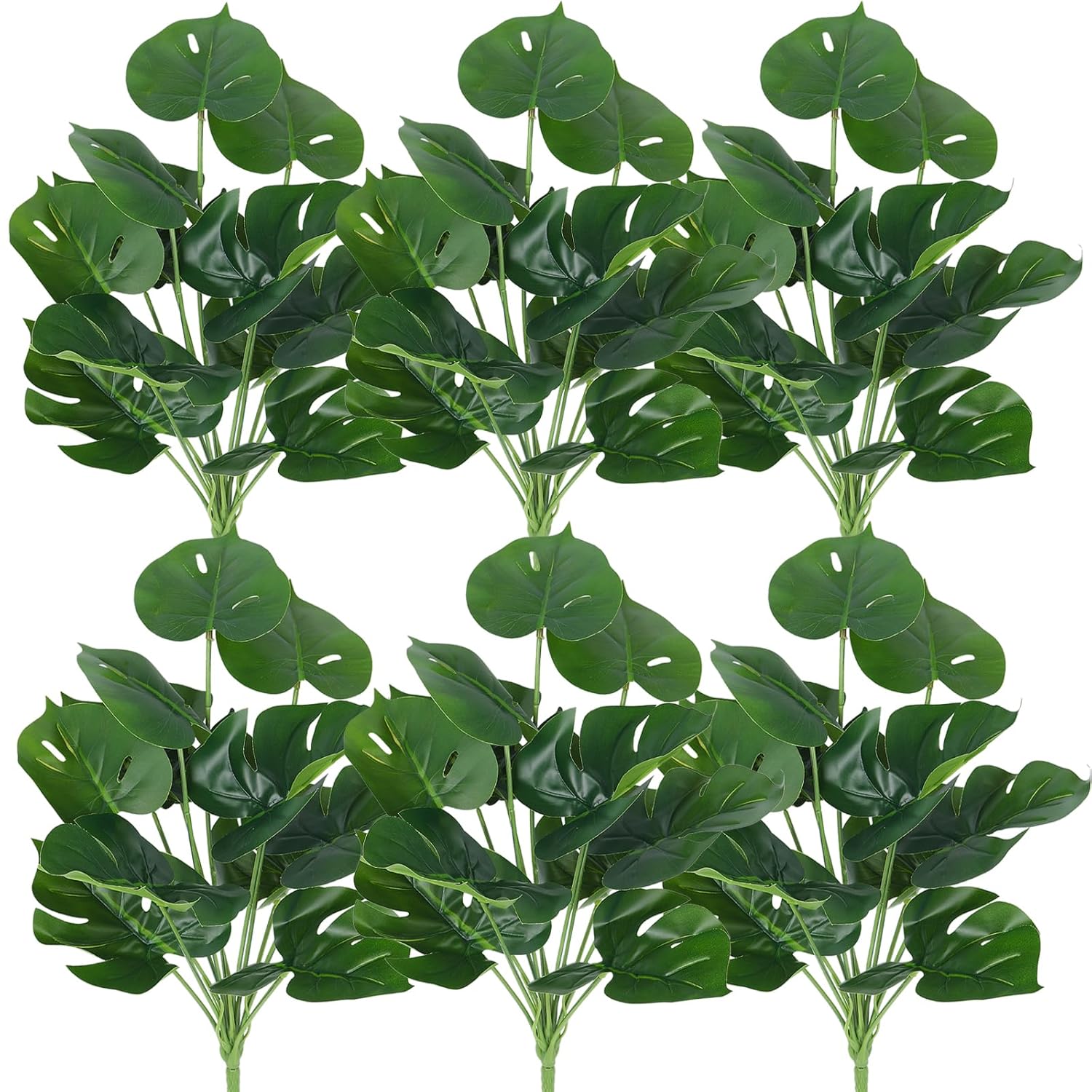 6 Bundles Fake Plants Artificial Tropical Palm Leaves Tree Faux Monstera Shrubs Green Plant Turtle Leaf Stems Uv Resistant Greenery Indoor Outdoor Home Garden Office Bouquet Filler Decor