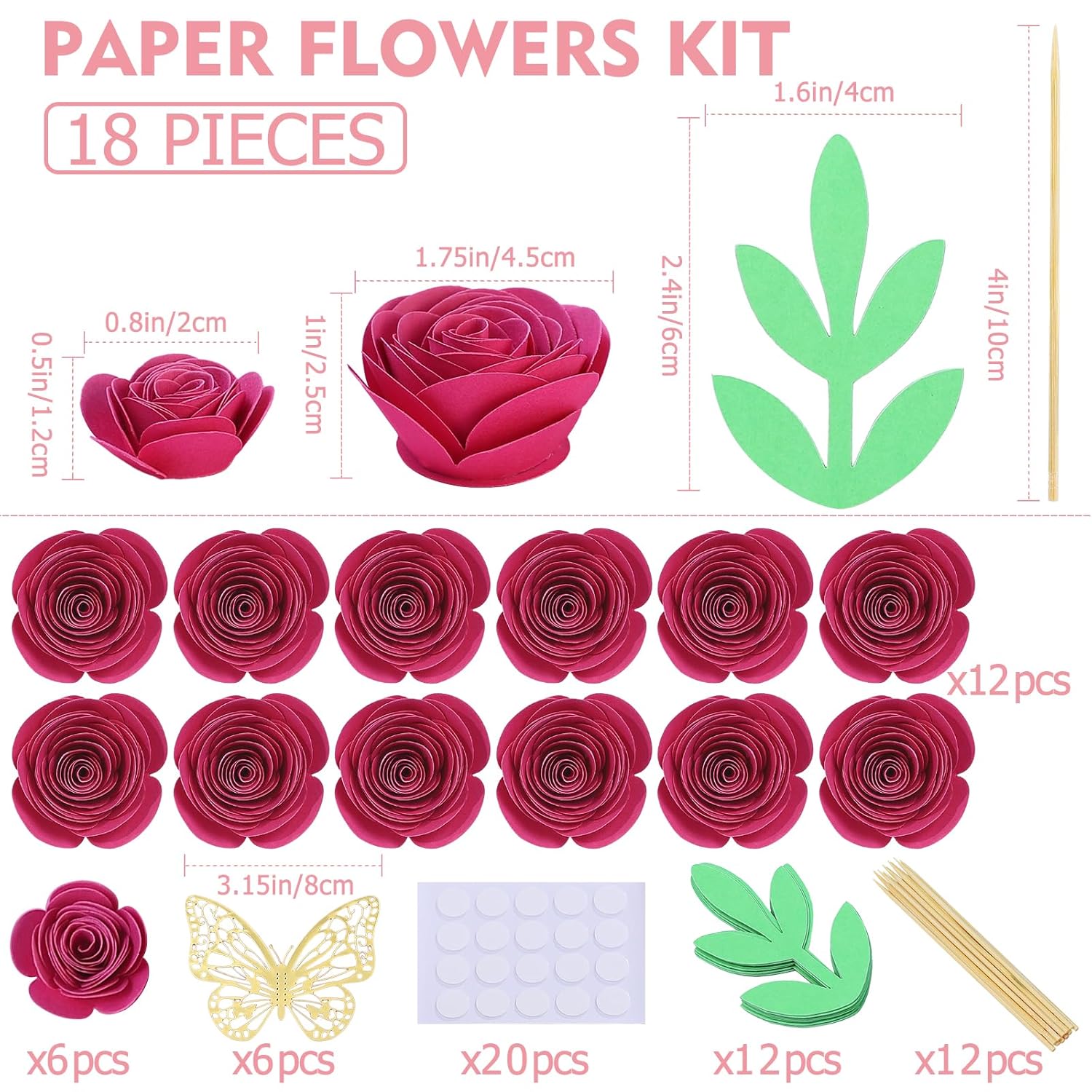 3D Rolled Roses Paper Flowers Decorations For Custom Shadow Box Frame, Graduation Cap, Mini Artificial Crafts Diy Gift Décor For Mother Day (18 Pieces, Rose Red)