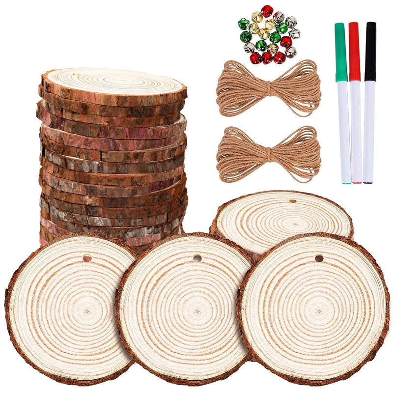 30Pcs 2.8-3.54 Inch Wood Slices Diy Wooden Christmas Ornaments Unfinished Pred