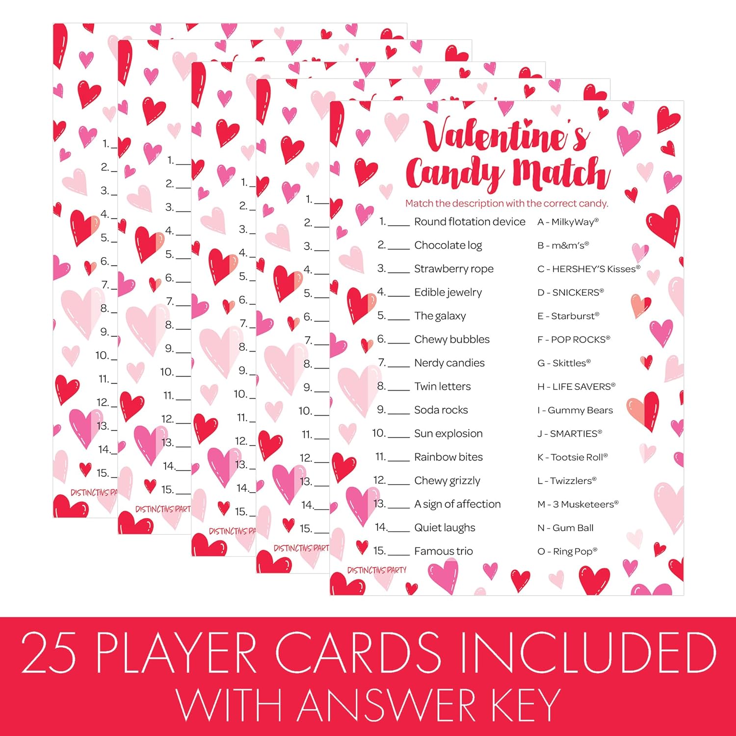 Valentine'S Day Candy Match Game, Classroom Party Activity For Kids And Adults - 25 Count, Valentine Guessing Game For Families, Couples, Friends