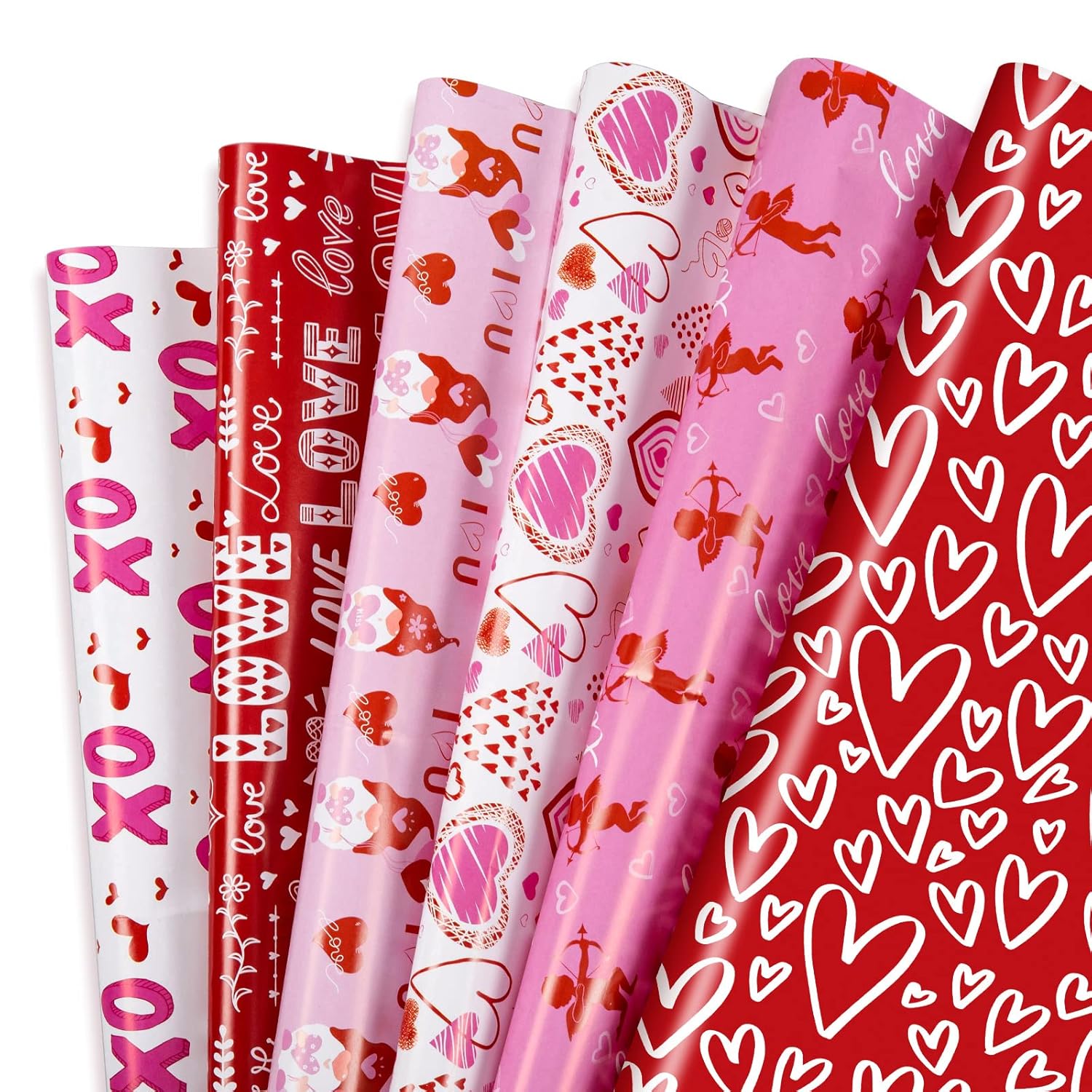 12 Sheet Valentine'S Day Wrapping Paper 19.7 X 27.6 Inch Love Heart Wrapping Paper Red Pink Romantic Cupid Pattern Wrapper Paper For Valentines Wedding Anniversary Party Craft Gift Decor