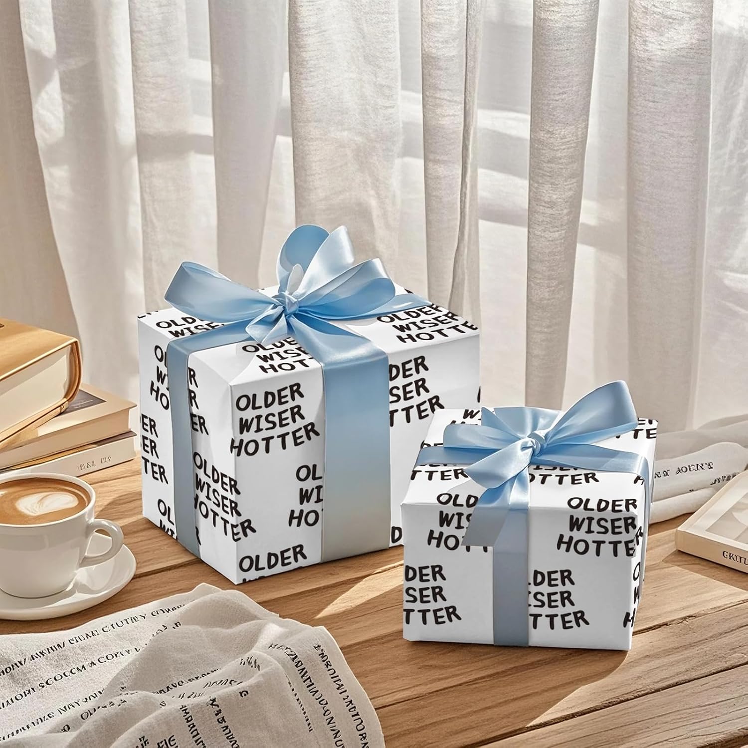 Older Wiser Hotter Birthday Wrapping Paper Roll, Fun And Playful Design, For Adult Birthdays, Milestone Celebrations, Party, Mini Roll 17 In X 16.4 Ft