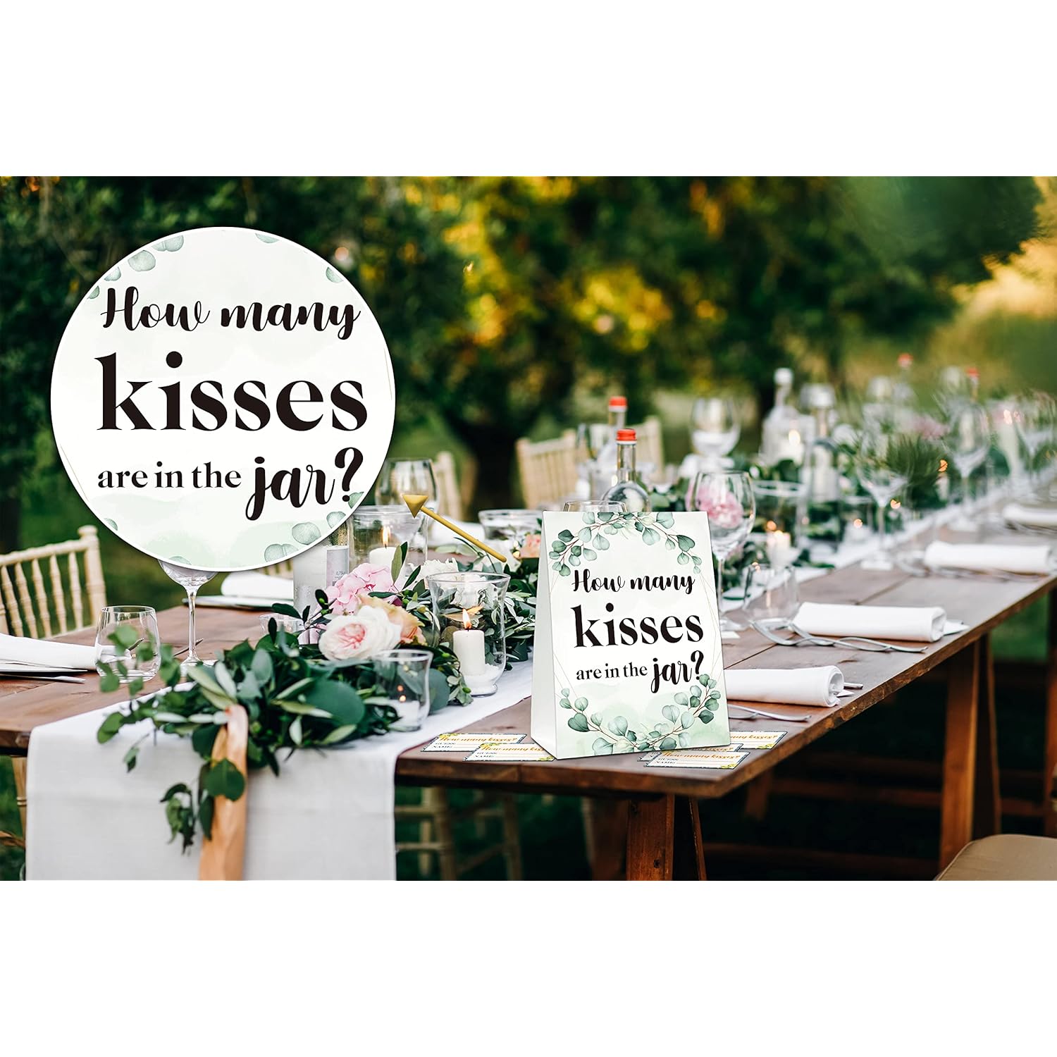 How Many Kisses Are In The Jar Sign, Greenery Bridal Shower Game, Eucalyptus Baby Shower Sign & Tickets, Wedding/Engagement Party Supplies Decorations - (1 Sign + 50 Find Cards) - 08
