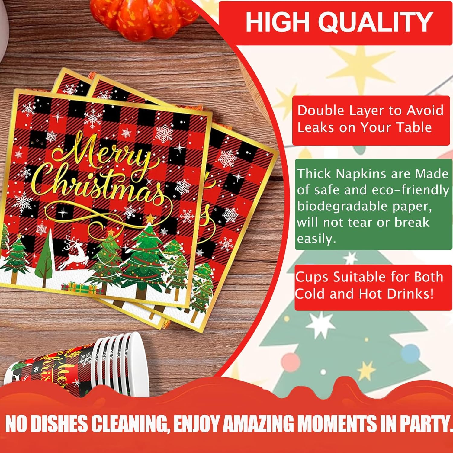 Christmas Party Decorations Supplies - 175 Pcs Merry Christmas Red Plaid Disposable Dinnerware Set Xmas Paper Plates And Napkins Sets With Cups Fork Knive Spoon For Holiday Party Supplies, Serve 25