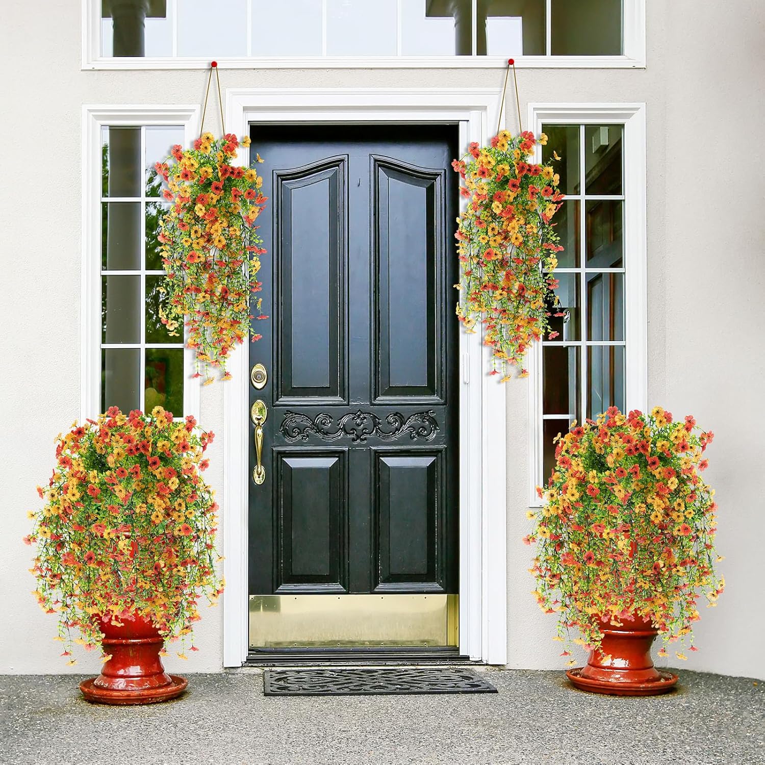 4 Pcs Artificial Hanging Flowers For Outdoor Planters, 156 Branches Trailing Faux Potted Plants Fake Florals, Uv & Fading Resistant, For Wedding Patio Yard Spring Summer Decor(Yellow)