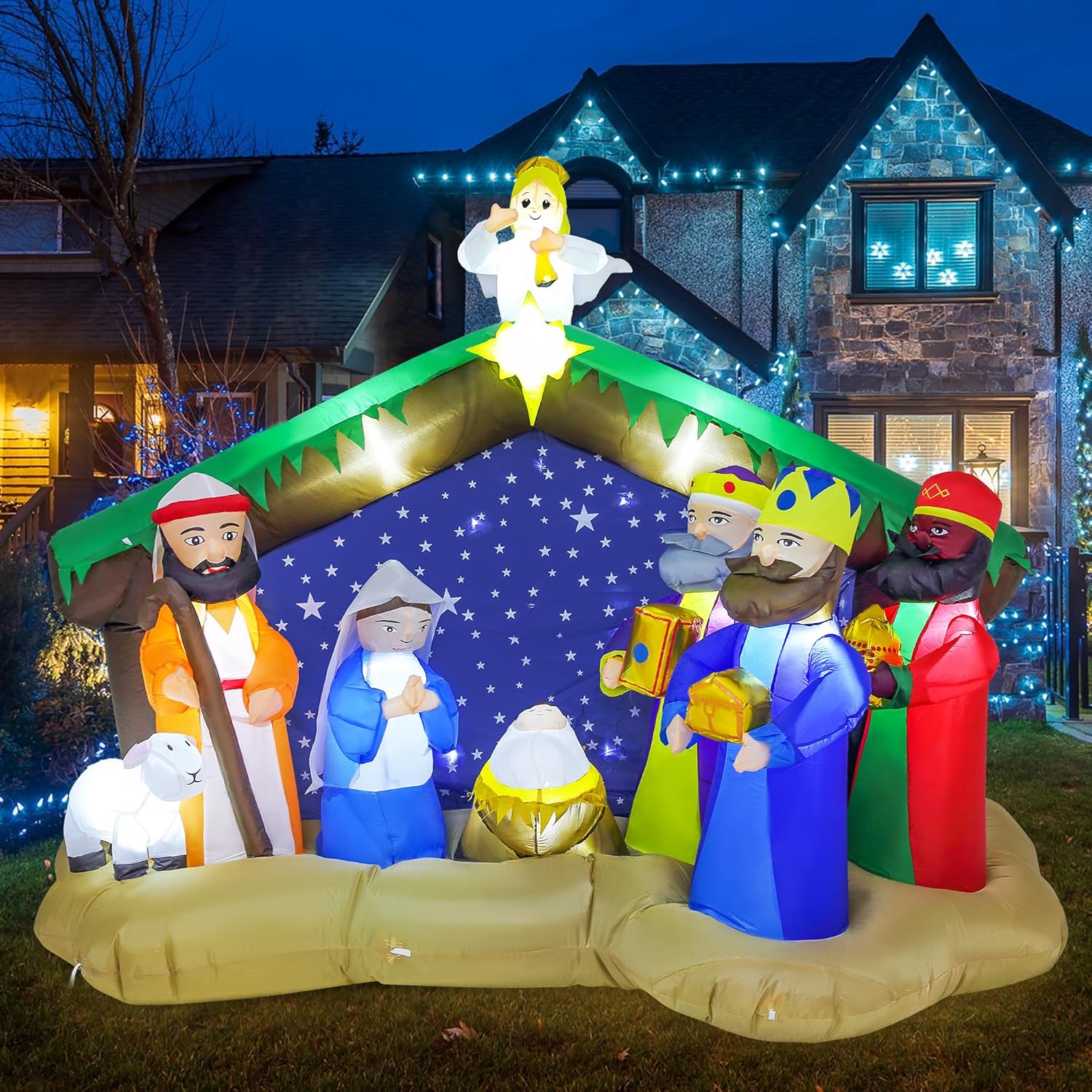 8 Ft Christmas Inflatables Nativity Scene Outdoor Decorations, Christmas Blow Up Yard Decorations Nativity Sets For Gard