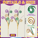 8 Pcs Mardi Gras Decoration Carnival Picks Ornaments Artificial Glitter Berry Stems Tree Decor 15.75 Inches Purple Green And Gold Branches For Mardi Gras Tree Table Party Decor(Curl)