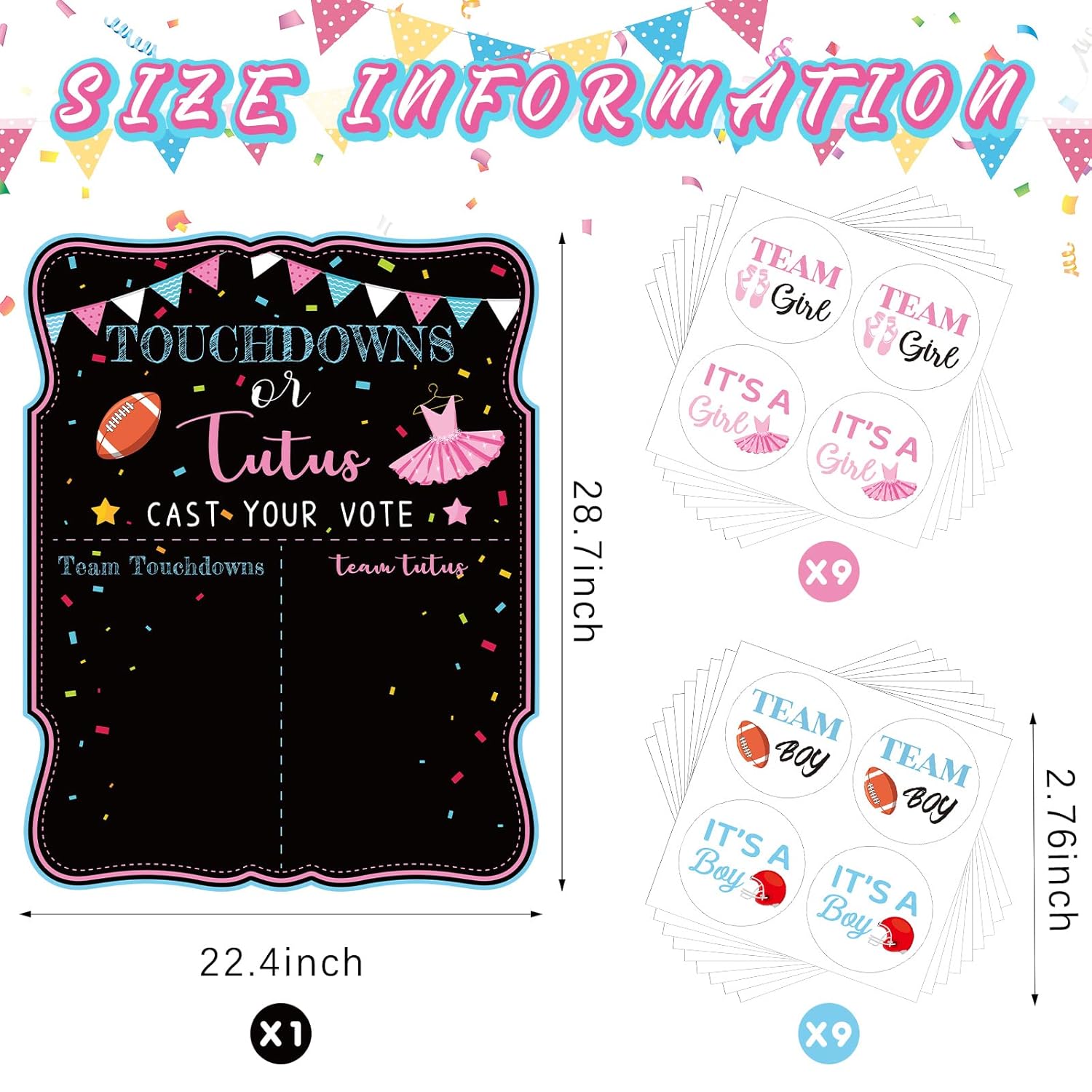 Touchdowns Or Tutus Gender Reveal Poster Sign Party Supplies Decorations Boy Or Girl With 72 Pcs Gender Reveal Stickers For Summer Baby Shower Gender Reveal Decorations (Touchdowns Or Tutus)