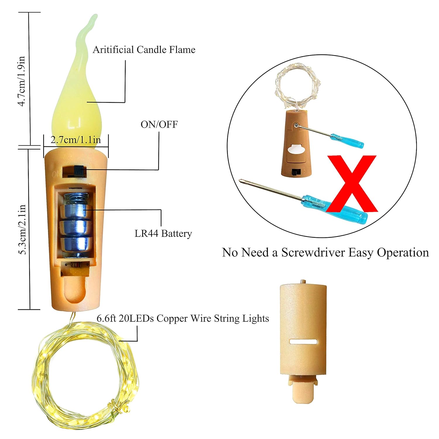 Wine Bottle Lights With Candle Flame, 10 Pack 20 Led Flameless Cork String Light Battery Operated Copper Wire Mini Fairy