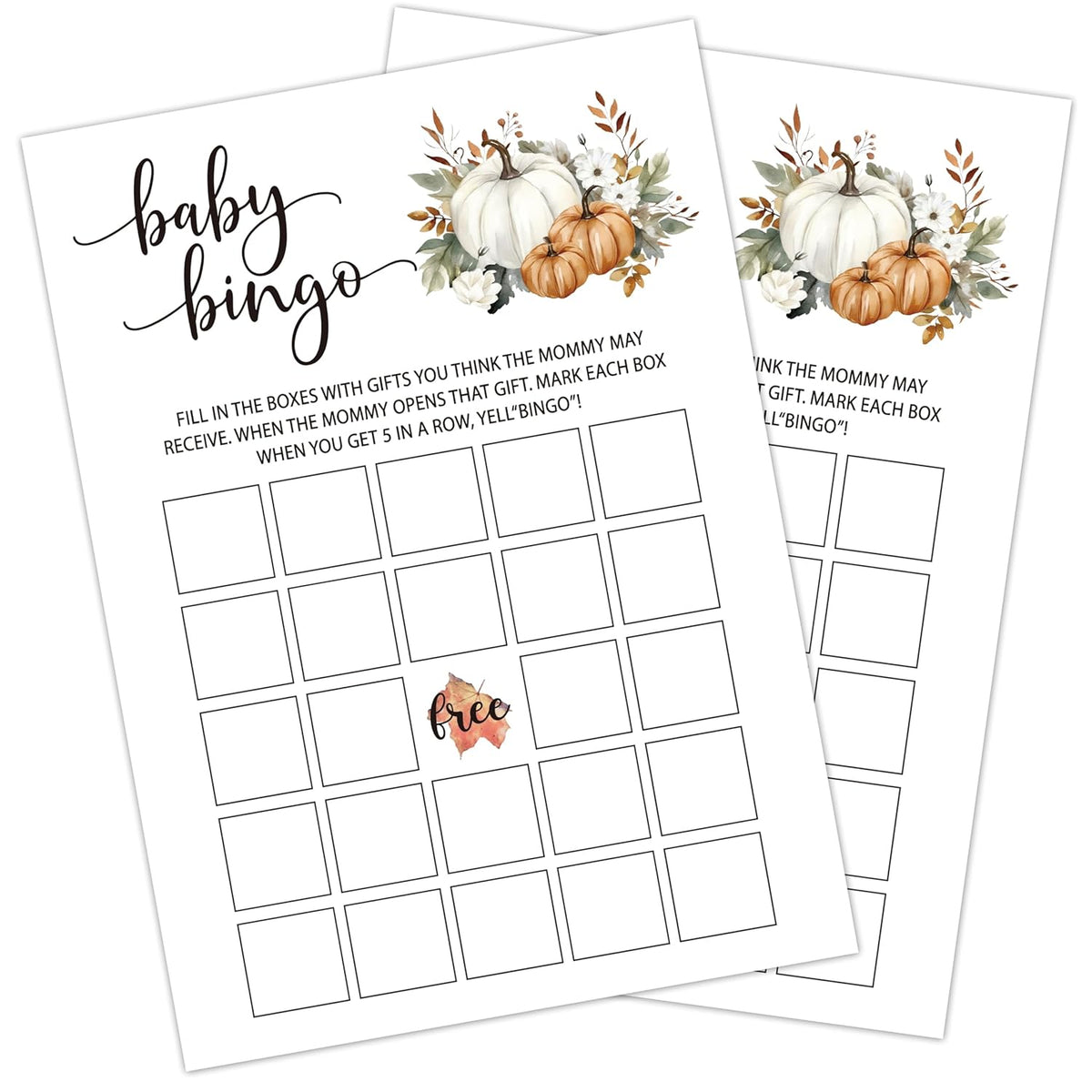 Fall Baby Shower Games, Baby Shower Bingo Themed Gender Reveal Party Game, Fall Festival Games Cards With Pumpkin Design, Boho Baby Shower Games, Thanksgiving Party Supplies -01
