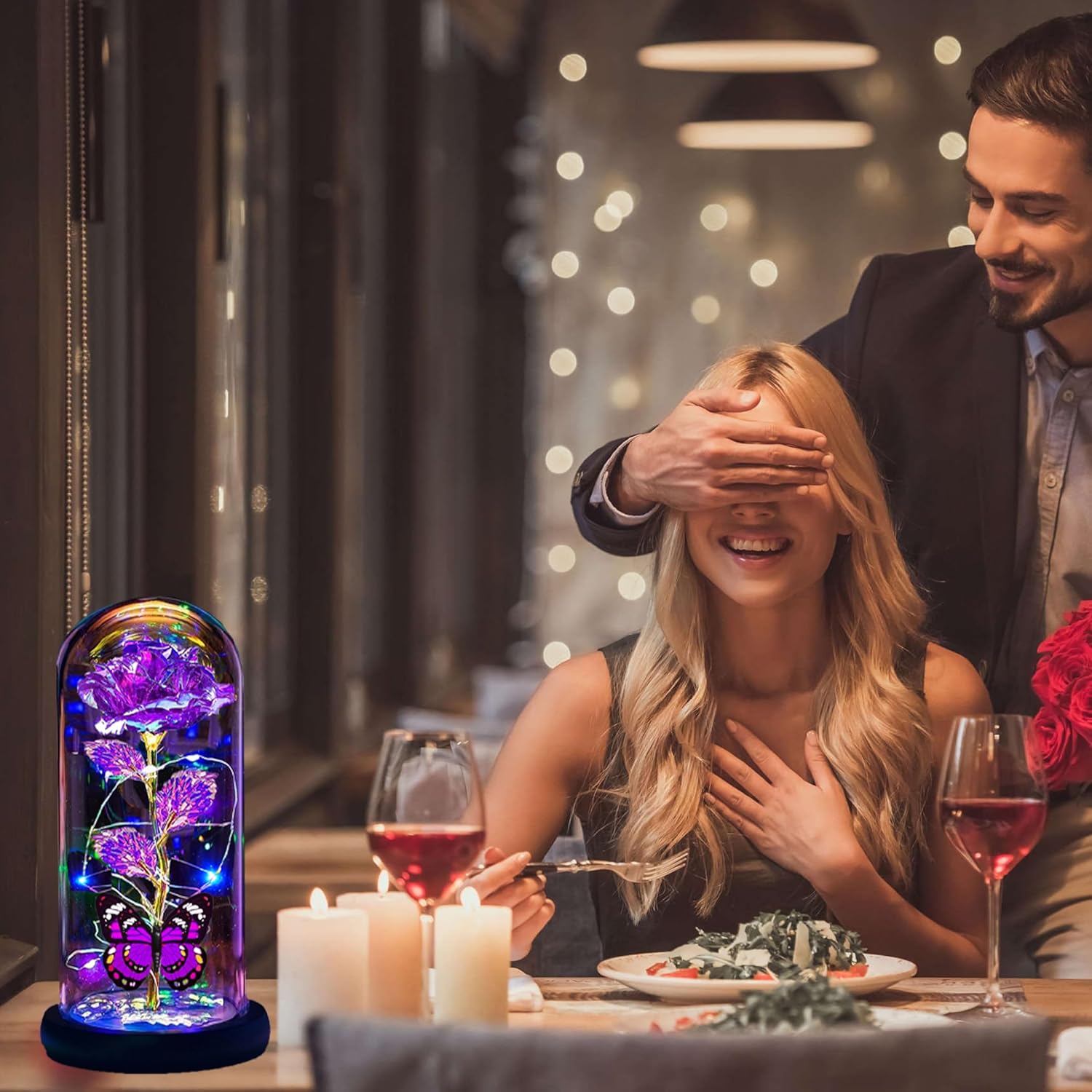 Valentines Day Rose Flowers Gifts For Her, Valentines Day Gifts For Her Mom Wife Girlfriend,Light Up Rose Gifts For Women,Glass Rose Valentines Gifts For Daughter, Birthday Gifts For Mom,Purple Rose