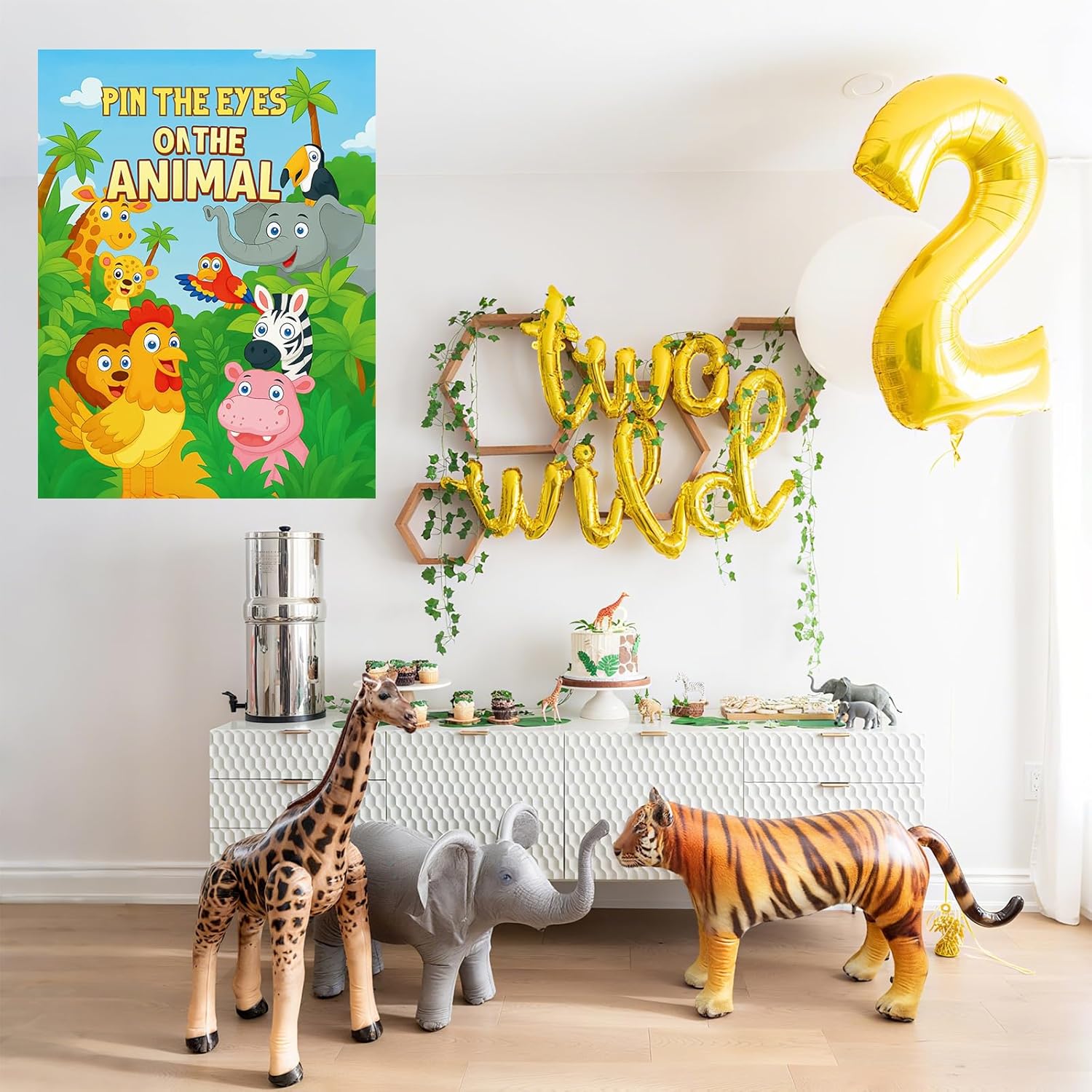 Zoo Party Game: Pin The Eyes On The Animals Poster For Jungle Safari Zoo Forest Party Supplies
