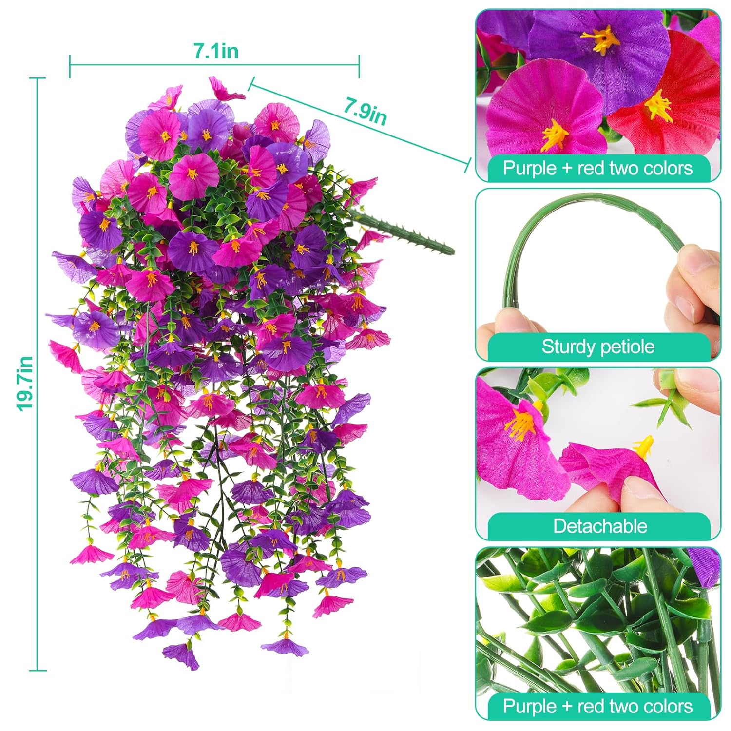4Pcs Artificial Morning Glory Vines Spring Summer Hanging Flowers For Outdoor With Eucalyptus Leaf, Silk Flowers For Outside Home Garden Patio Decor