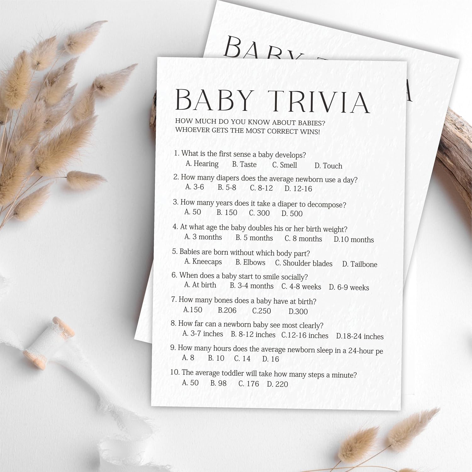 Baby Trivia Game Kits For Baby Shower - Minimalism Pearl White - 30 Fill In The Blank Game Cards With 1 Answer Card Each Set, Gender Reveal, Gender Neutral?Party Favor & Supplies - A06