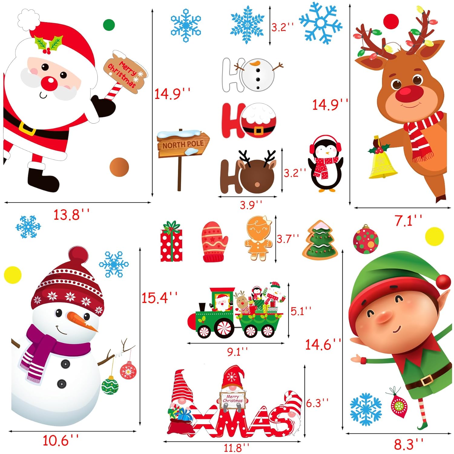 Christmas Door Wall Sticker Decal Removable Large Snowman Santa Reindeer Elf Door Decor Xmas Classroom School Office Bedroom Wall Decoration With Snowflake Merry Christmas Holiday Winter Decor