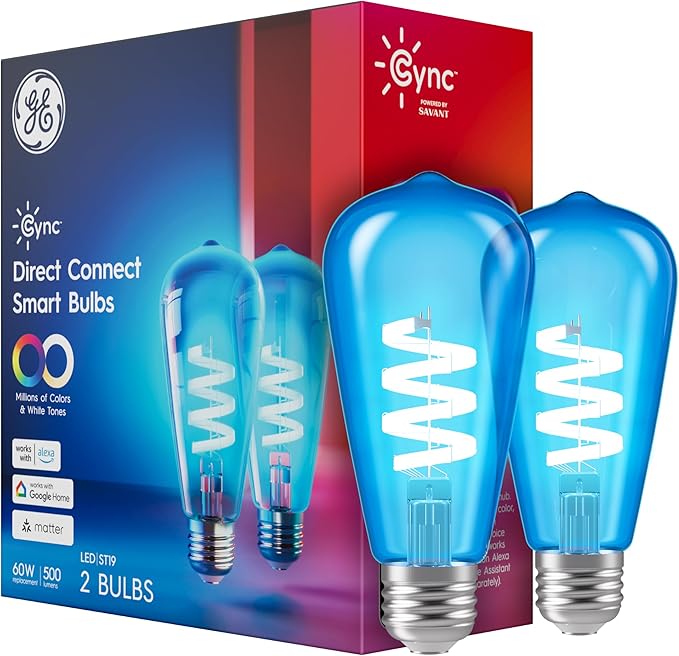 GE Smart ST19 Edison LED Bulbs 2 Pack Color Changing WiFi Light 60W Equivalent Alexa Google Home