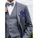 Blue Boutonniere And Cosrage Set - 2 Pcs Artificial Flowers Wrist Corsage And Boutonniere Kit For Wedding Prom Dinner Party, Boutonniere And Corsage Wristlet For Groom Bride Anniversary Ceremony