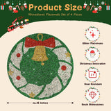 Christmas Placemats Set Of 4 Green Wreath Crushed Rhinestones Winter Xmas Glitter Decoration Table Mats For Christmas Holiday New Year Centerpiece Kitchen Table Party Tableware Decor 15 Inches