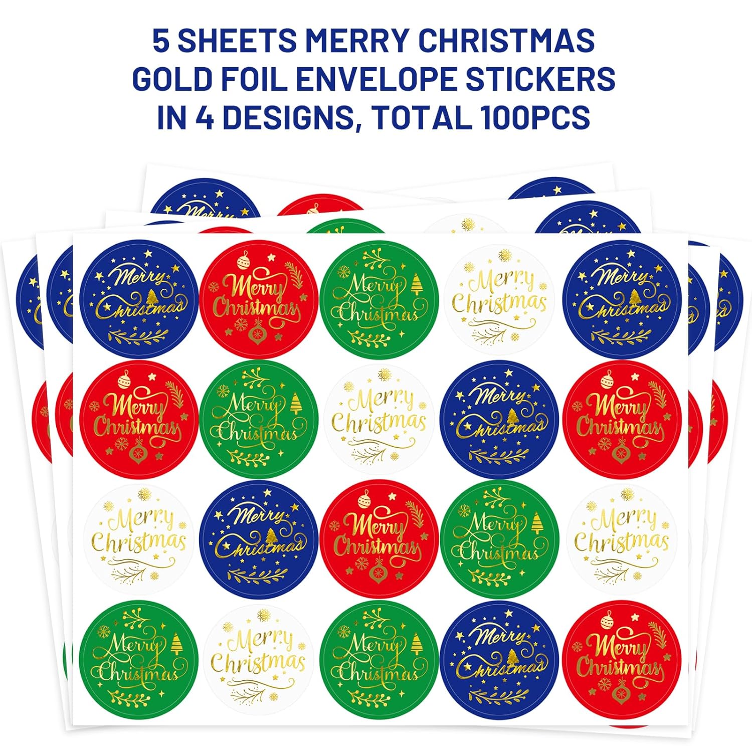 Merry Christmas Thank You Stickers Gold Foil Envelope Seals 100Pcs