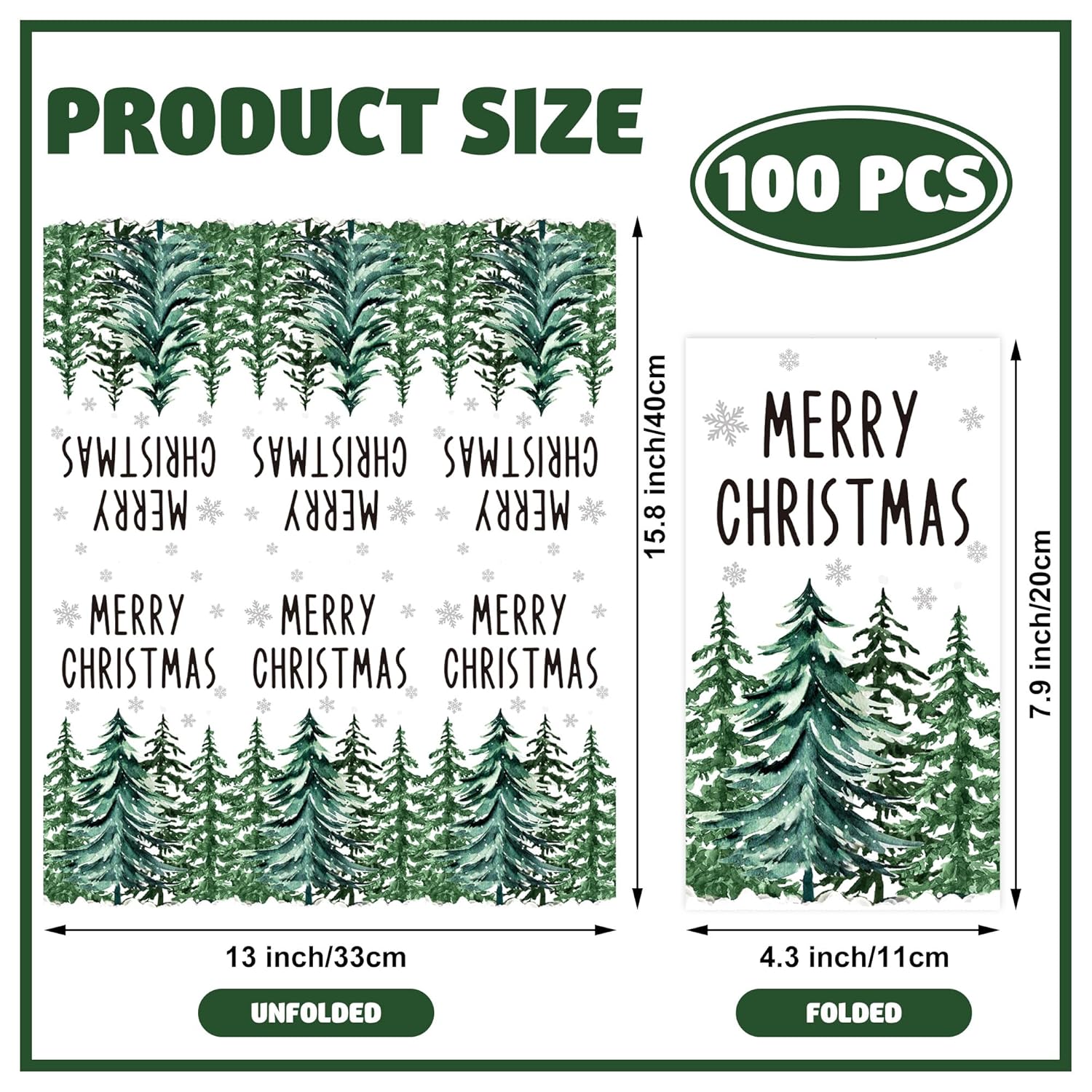 100 Pcs Christmas Guest Napkins Disposable Xmas Tree Paper Napkin Merry Christmas Decorative Party Dinner Hand Towels For Xmas Winter Bathroom Kitchen Holiday Party Supplies