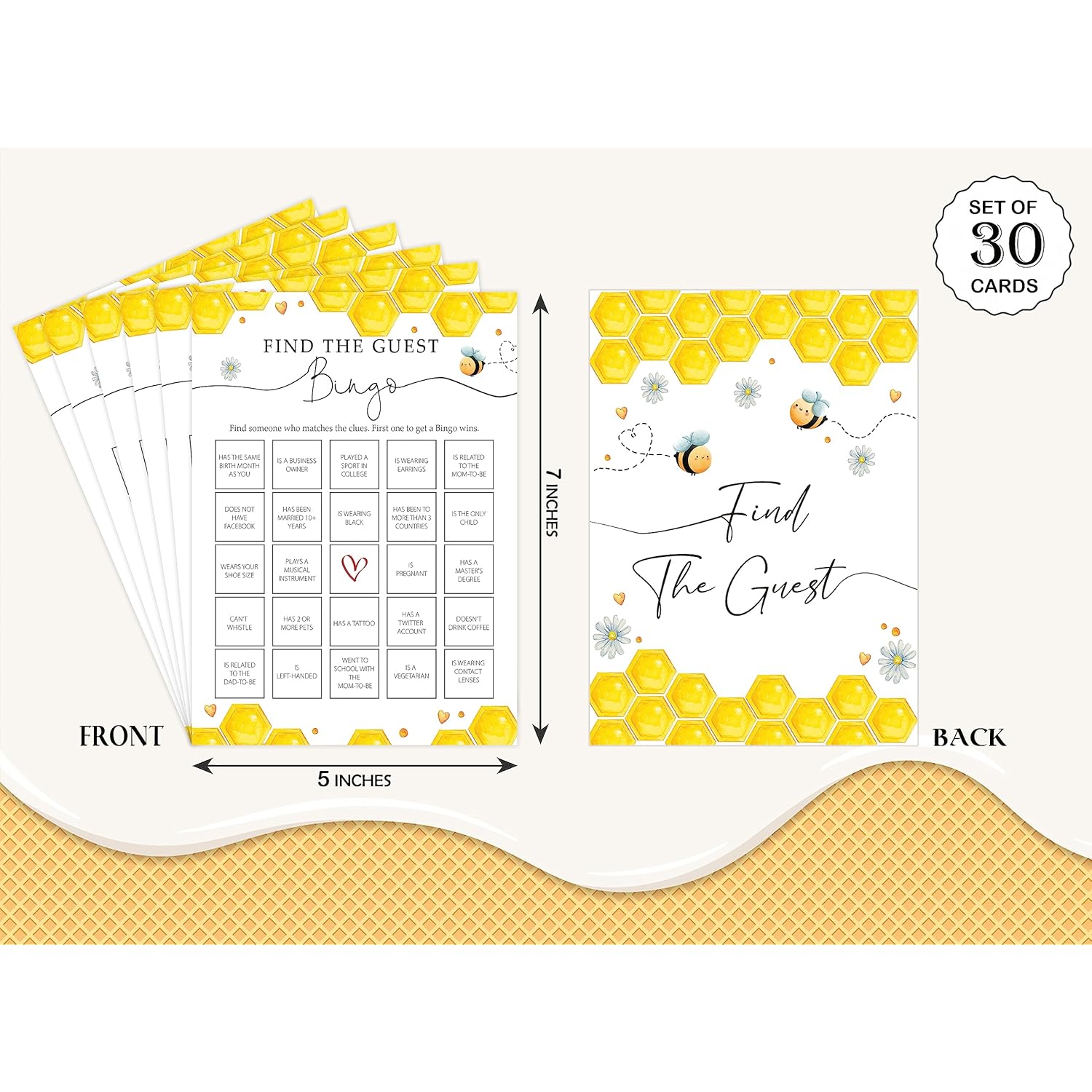 Find The Guest Bingo Baby Shower Game, Bee Baby Shower Game, Baby Shower Decorations, Gender Reveal Party Supplies, Set Of 30 Game Cards - Yx10