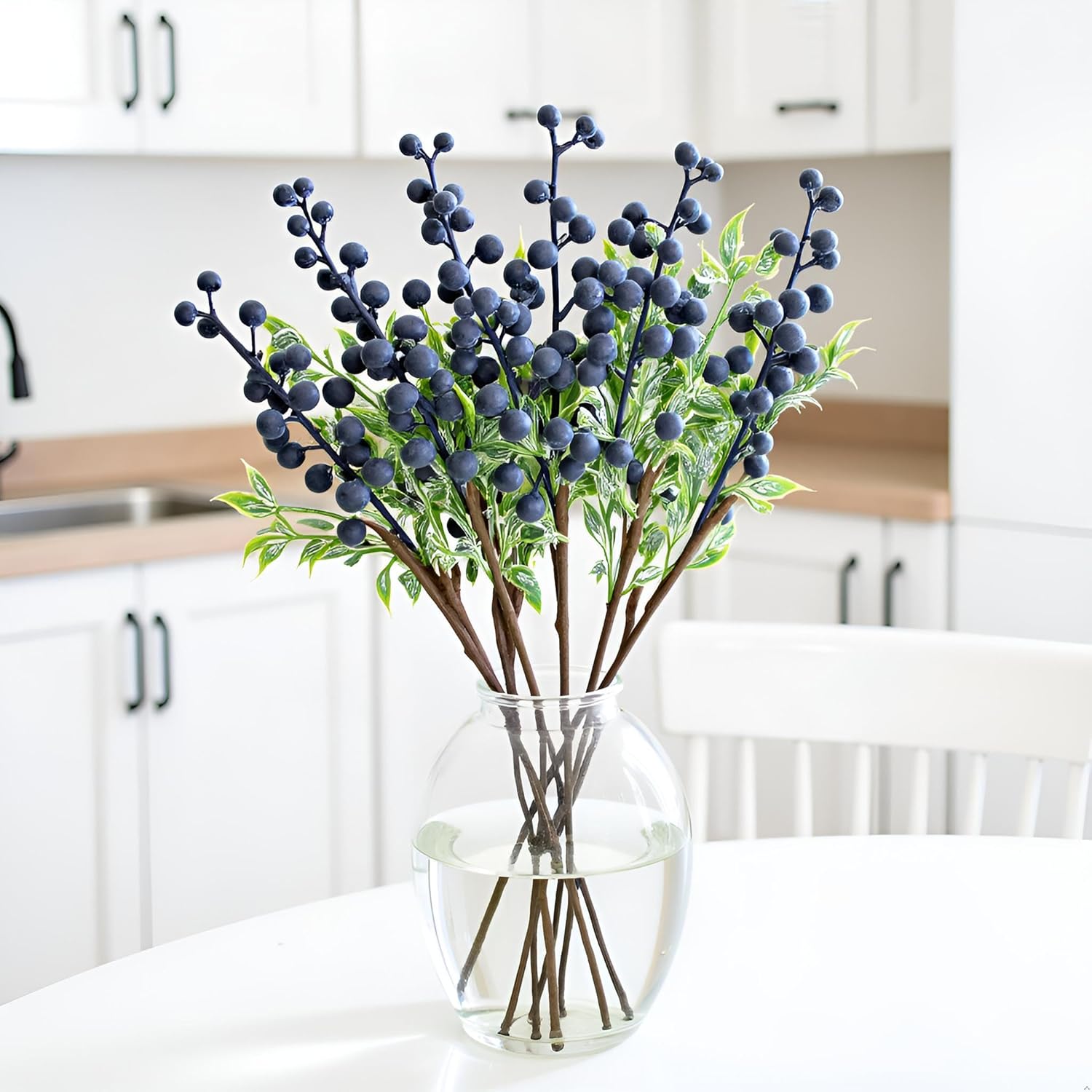 6 Pcs Artificial Blueberry Stems Blueberry Decor Christmas Berries Faux Blueberries Fake Fruit For Home Kitchen Party Decoration Vases And Diy Floral Arrangements(Blue)