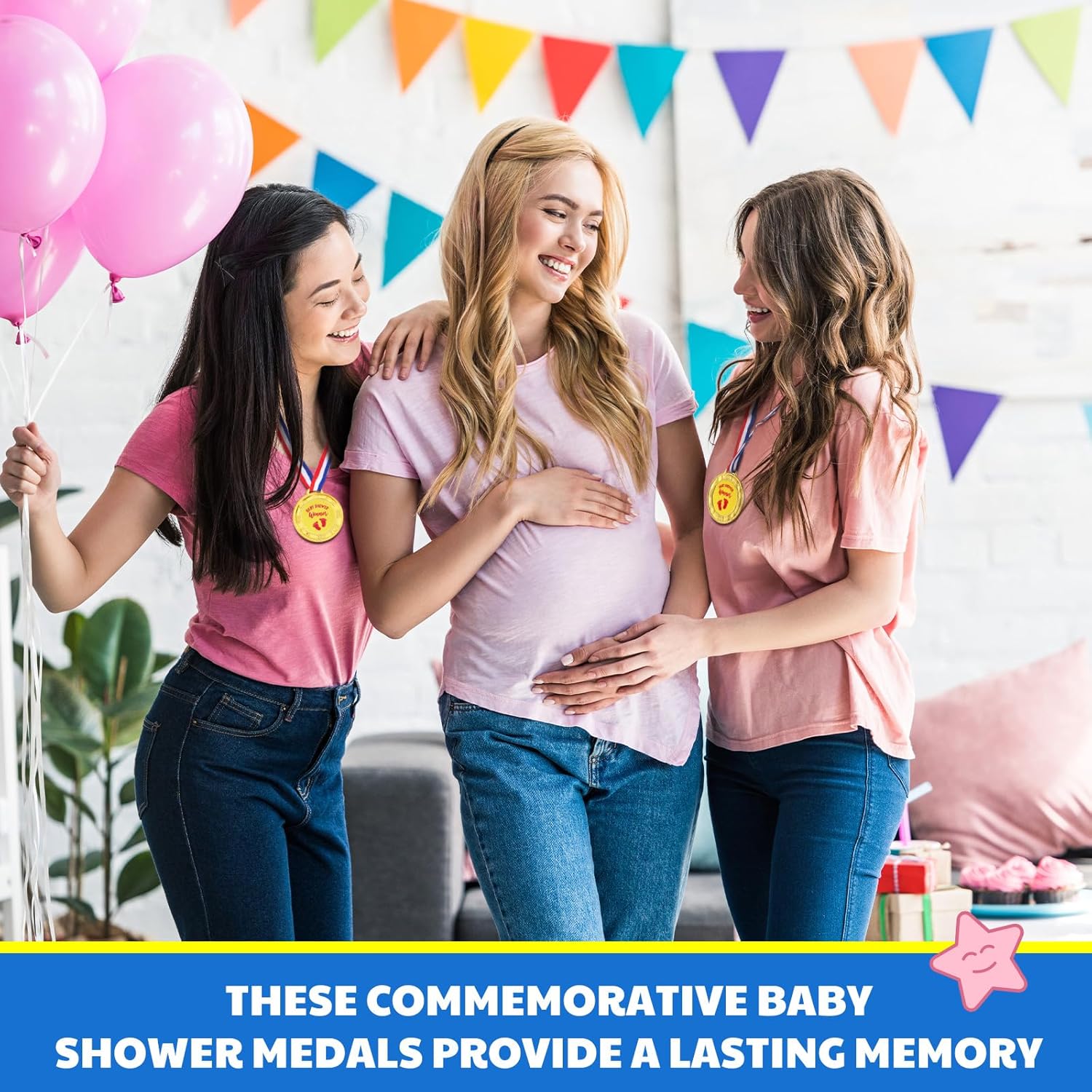 6 Pcs Baby Shower Winner Medals With Ribbons 2.35 Inch Gold Prize Medals For Games, Printed 'Baby Shower Winner' & Little Feet, Party Favors, Guest Awards, Gender Neutral Decorations(Pink)