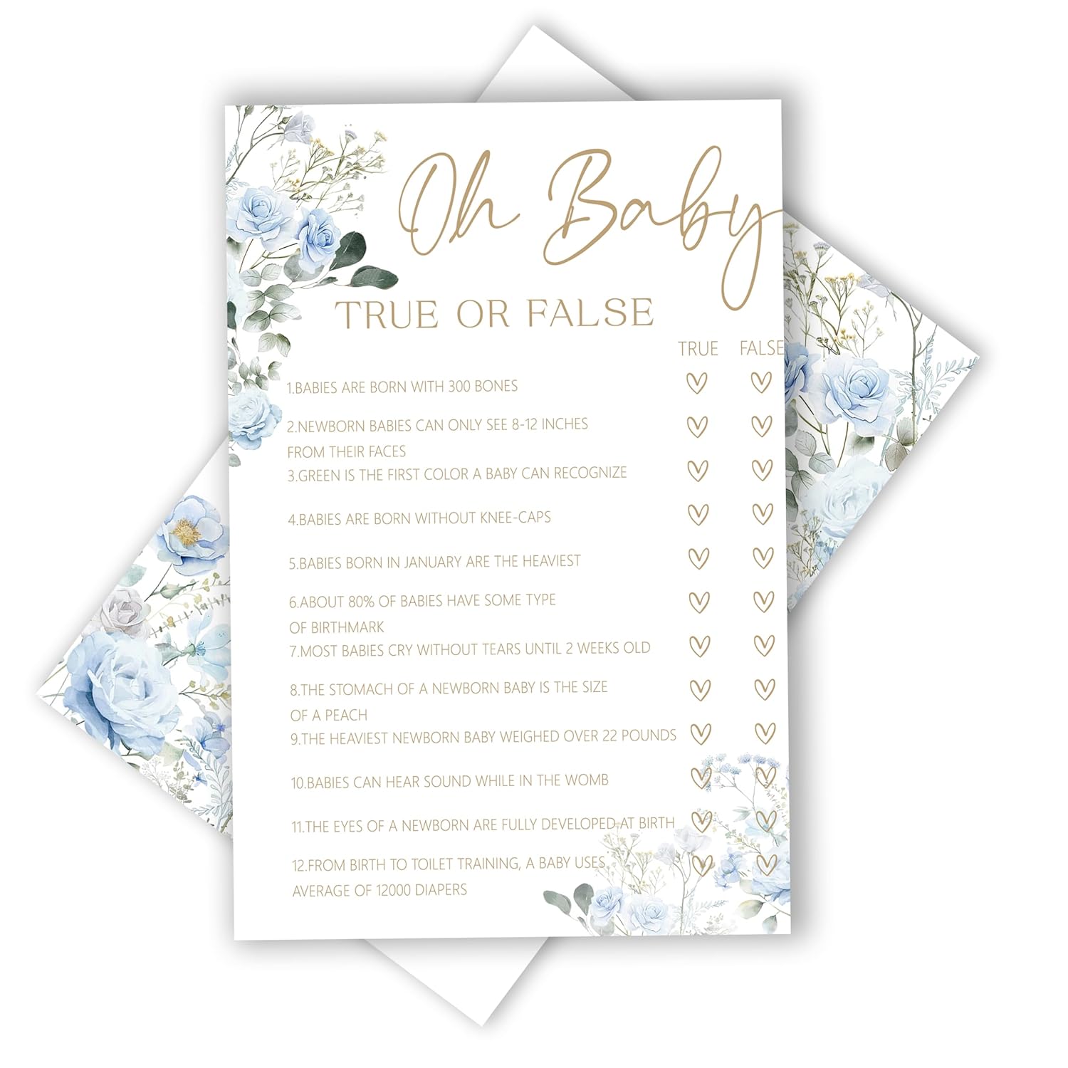 Baby In Bloom Baby Shower Games For Boy Girl, Spring Blue Floral Gender Neutral Party Decorations Favors Ideas, True Or False Game, 25 Pcs-C01