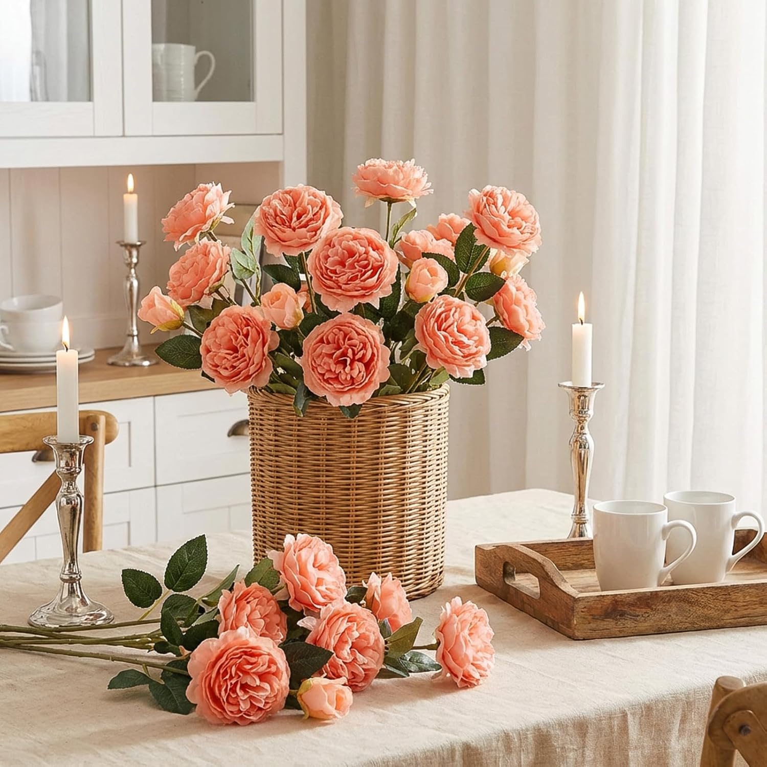 36 Bundles Artificial Flowers Peonies Roses 108 Heads Fake Silk Peony Bouquet Floral Arrangements For Wedding Bridal Shower Valentine'S Day Table Centerpieces Vase Decoration(Peach)
