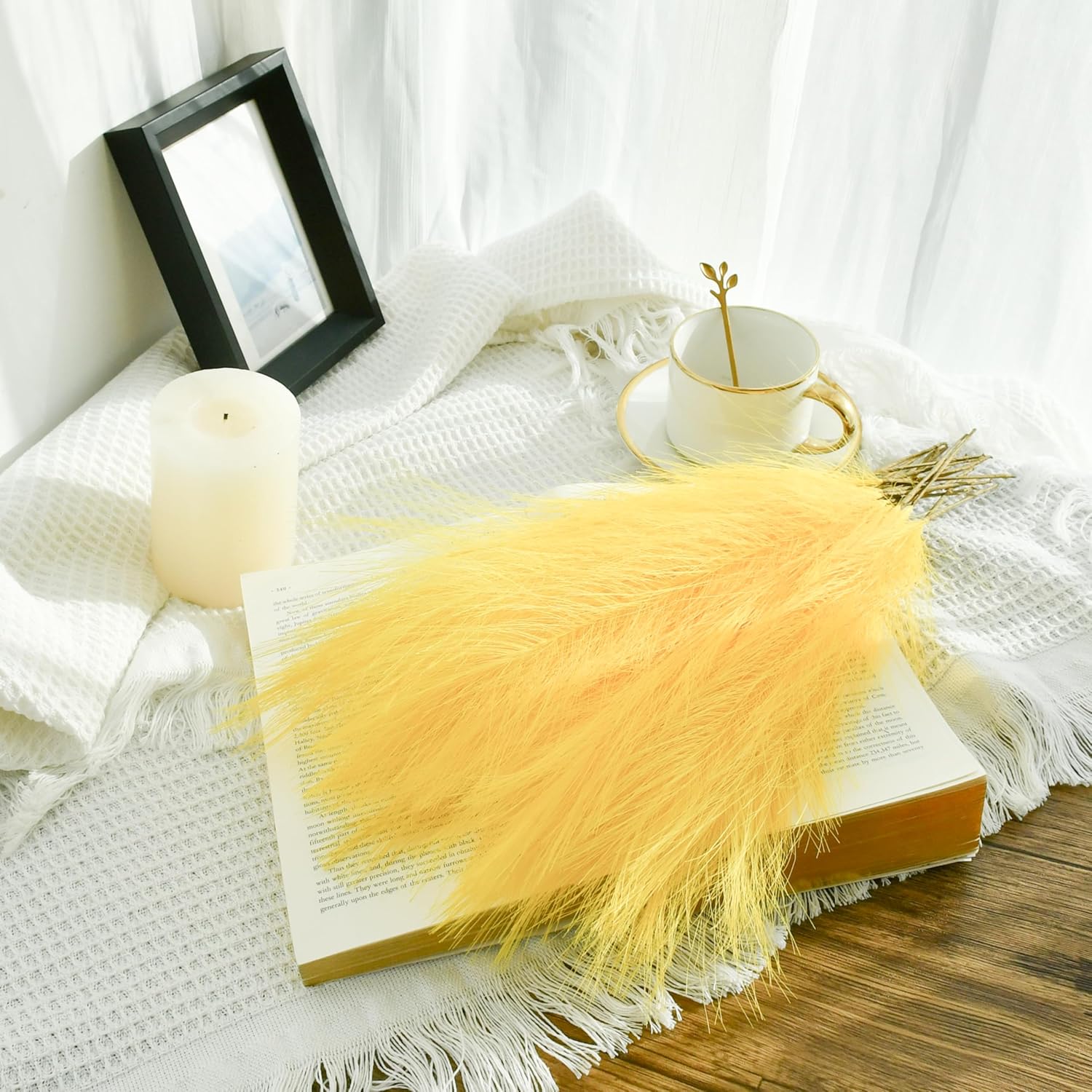 Yellow Silk Pampas Grass Bouquet 20 Stems 17.7In Fluffy Artificial Pampas With Bendable Stems For Valentine'S Day And New Year Decorations Wedding Centerpiece Home Boho Décor