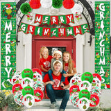 59Pcs Merry Christmas Decorations Backdrop Banner Porch Sign Hanging Outdoor Decorations Balloons For Party Supplies