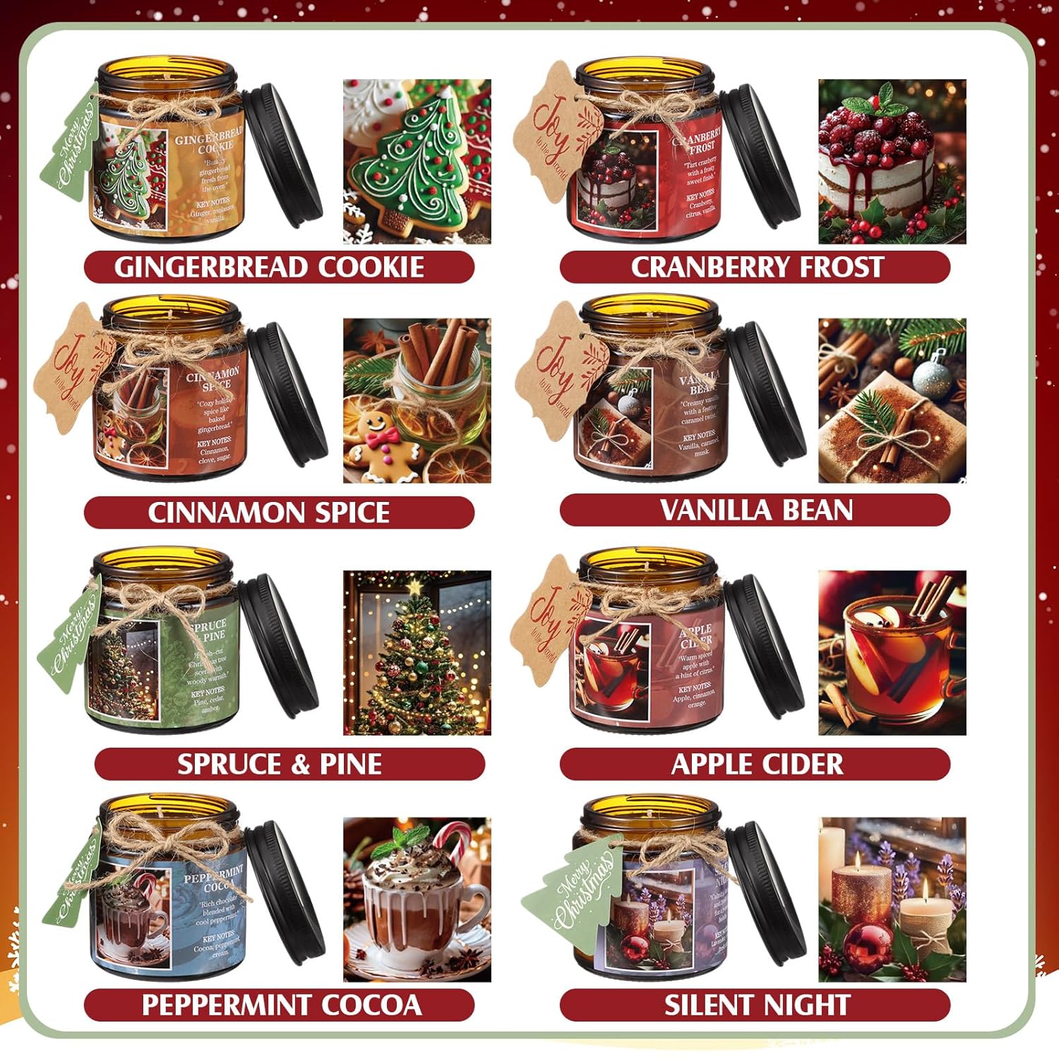 8 Pcs Christmas Scented Candles Gifts 4 Oz Christmas Soy Candles Bulk Xmas Holiday Candle Gift Set Women Men Aromatherapy Candle With Gift Boxes For Winter Holiday Gifts Xmas Party Decor