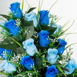 2 Sets Artificial Cemetery Flowers, Grave Decorations Roses, Memorial Flowers Bouquet With Vase For Grave Cemetery Decoration (Dark Blue&Light Blue)
