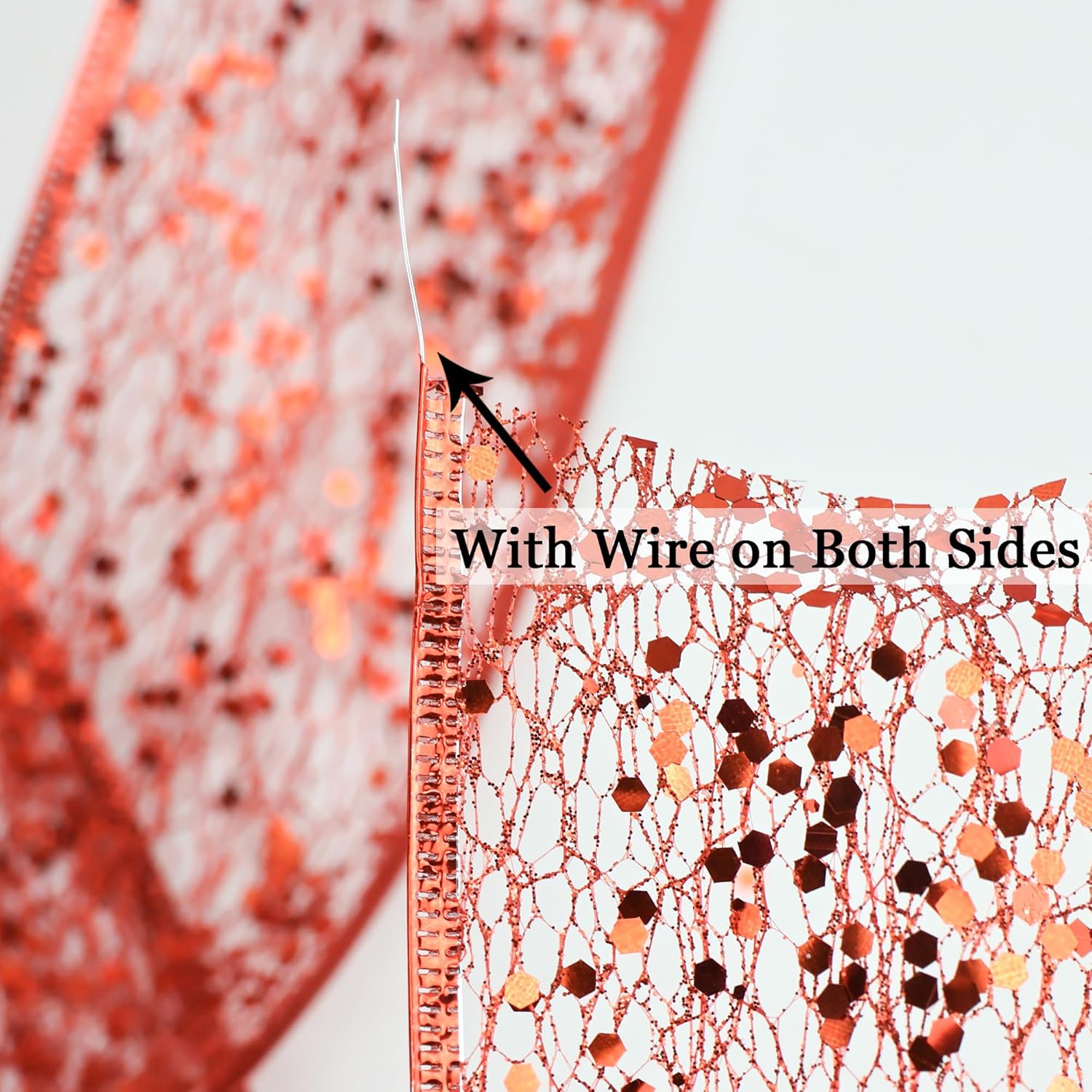 Red Glitter Ribbon Wire Mesh Ribbons With Sparkle Red Christmas Ribbons 2.5 Inch Metallic Wired Ribbon For Christmas Tree Decoration, Garland, Wreath Bow Making (25 Yards)
