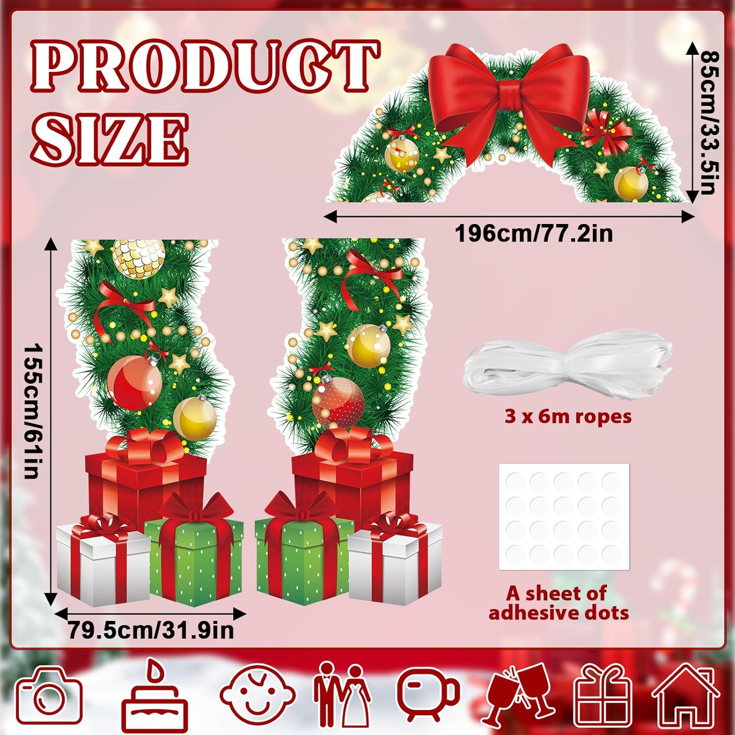 Christmas Door Cover Merry Christmas Wreath Porch Banner Holiday Front Door Banners Wreath Bow Ornament Garland Holiday Display Backdrops For Photography Xmas New Year Holiday Party Supplies