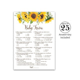 Sunflower Baby Shower Trivia Game – Pack Of 25 Cards – Gender Neutral Yellow Rustic Summer Fall Baby Shower Games, Autumn Or Halloween Baby Party Game, Fun Baby Shower Activity G335-Trv
